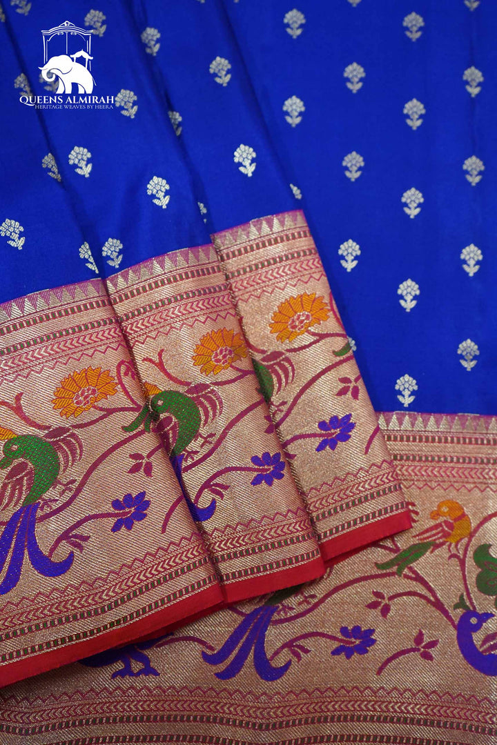ROYAL BLUE WITH RED SOFT SILK SAREE - Queens Jewel Emporium