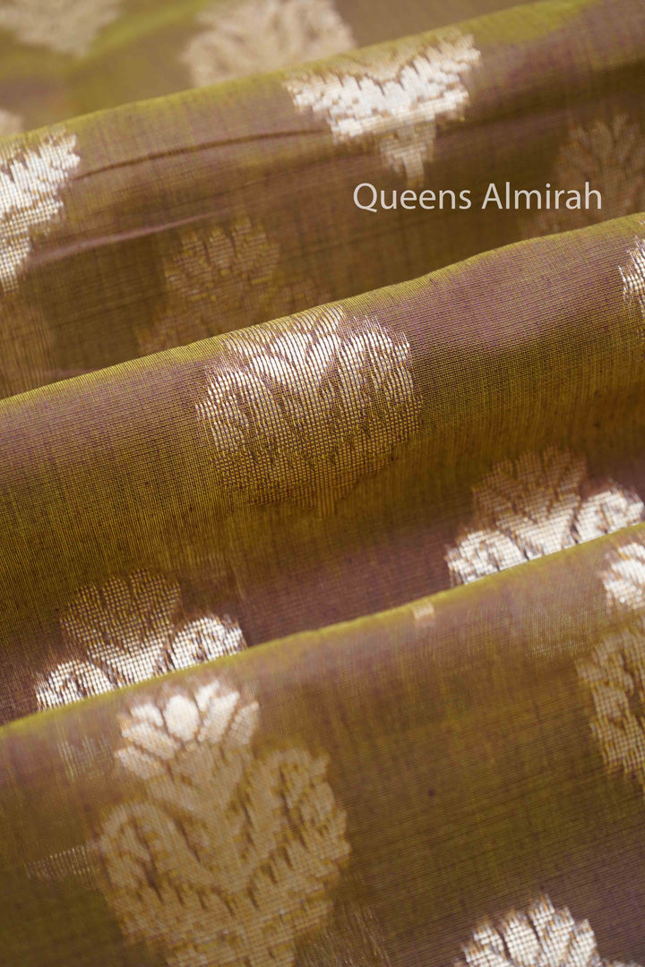BROWNISH PURE BANARASI SILK COTTON SAREE - Queens Jewel Emporium