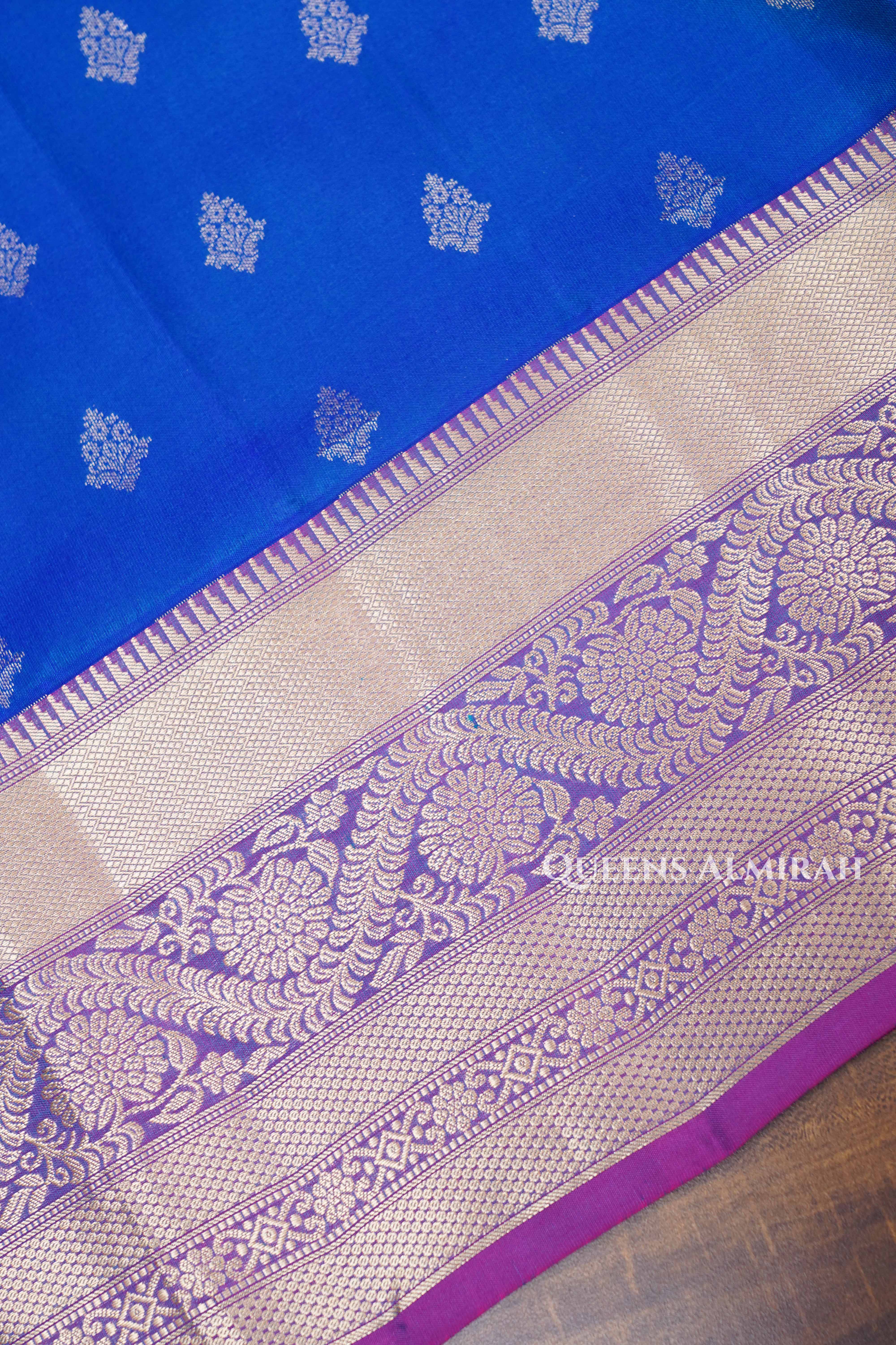 Ms Blue With Purple Pure Soft Silk Saree