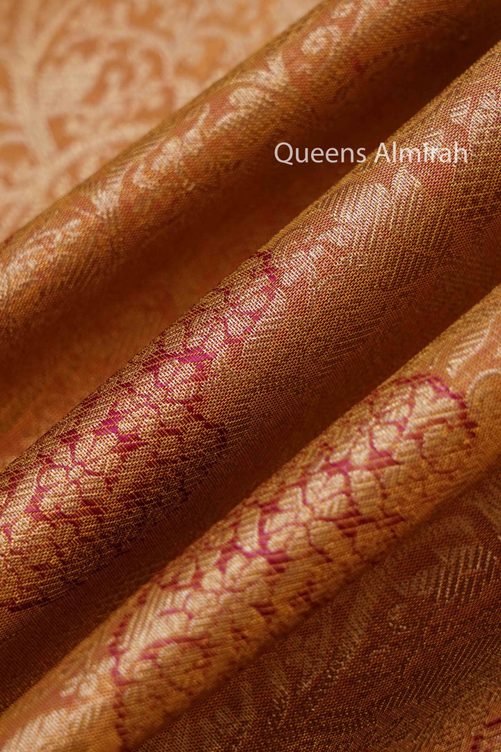 IVORY GOLD WITH PINK KANCHIVARAM  SILK SAREE - Queens Jewel Emporium