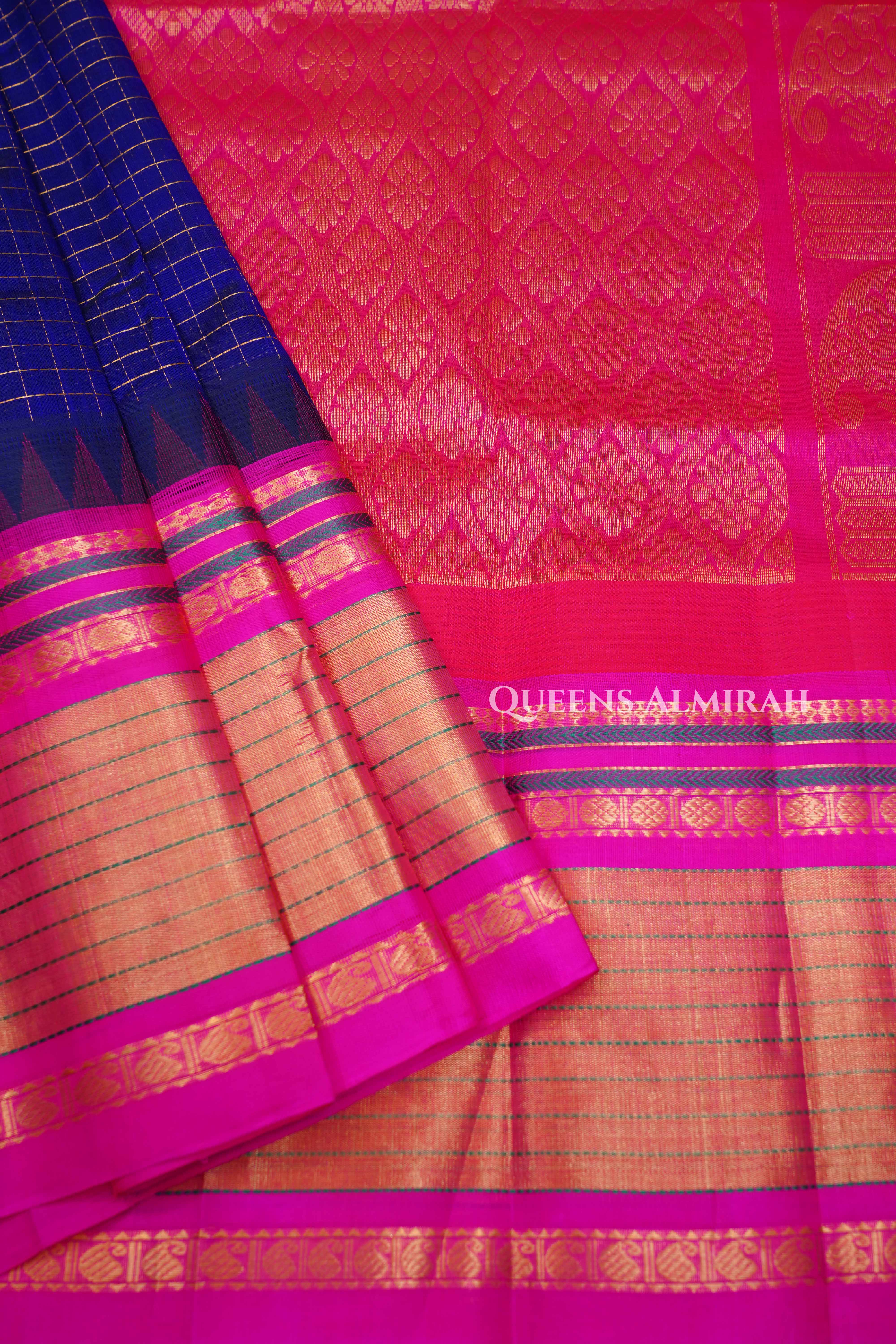 Royal Blue With Magenta Pink Pure Kanchi Silk Cotton Saree