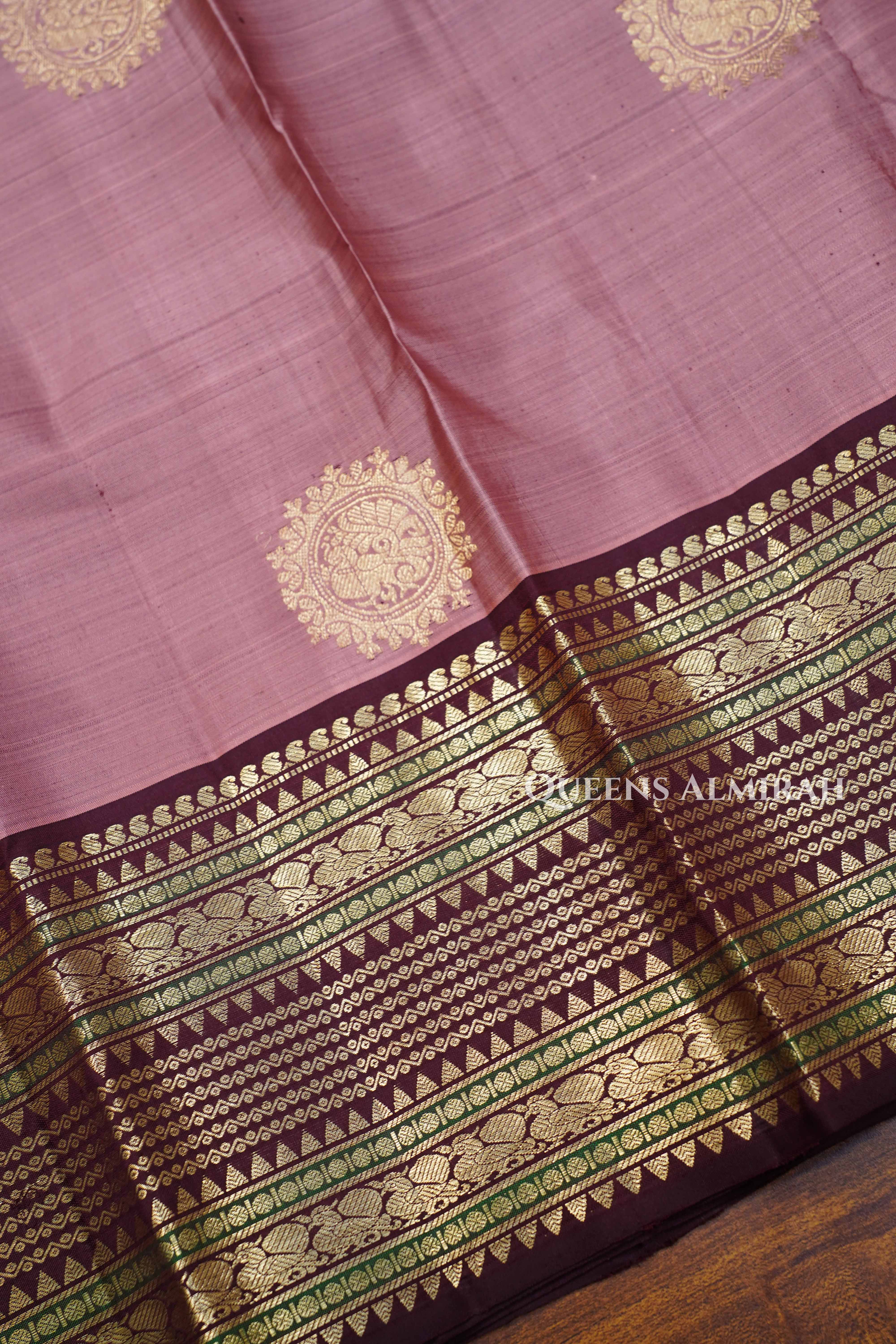 Onion Pink With Brown Pure Kanchivaram Silk Saree