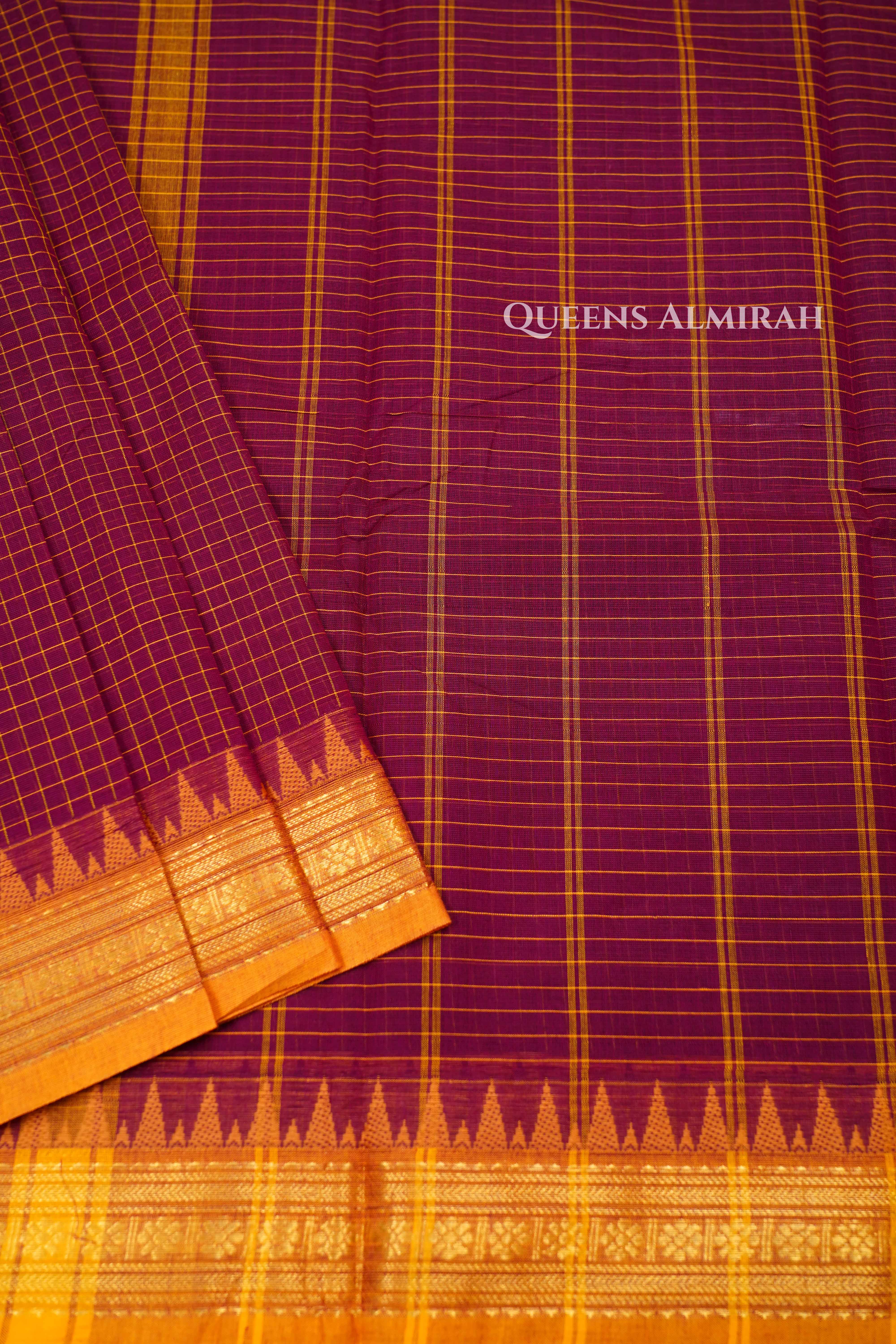 Maroon With Mustard Yellow Kanchi Cotton Saree
