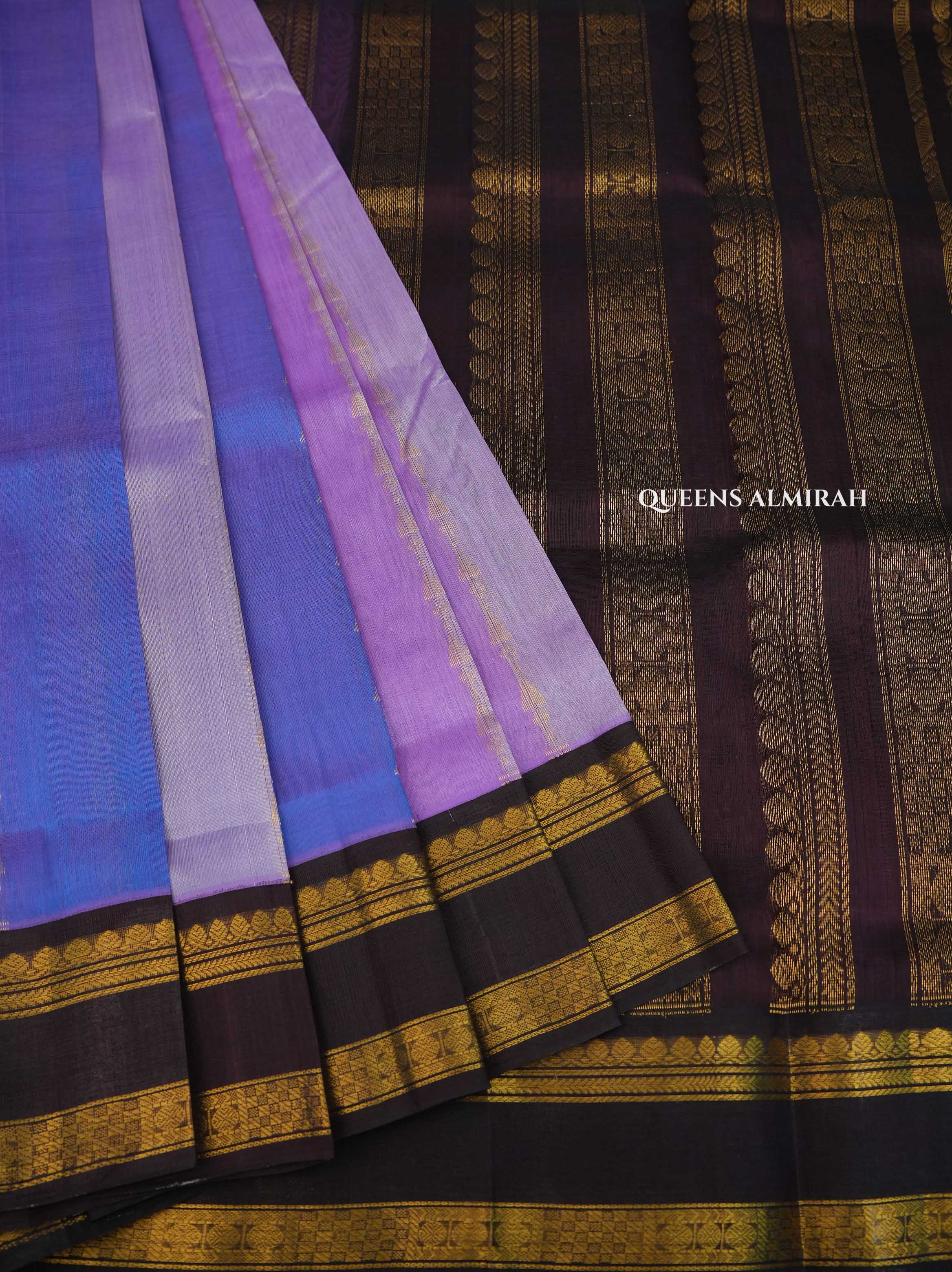 Multicolor With Dark Chocolate Brown Gap Border Pure Silk Cotton Saree