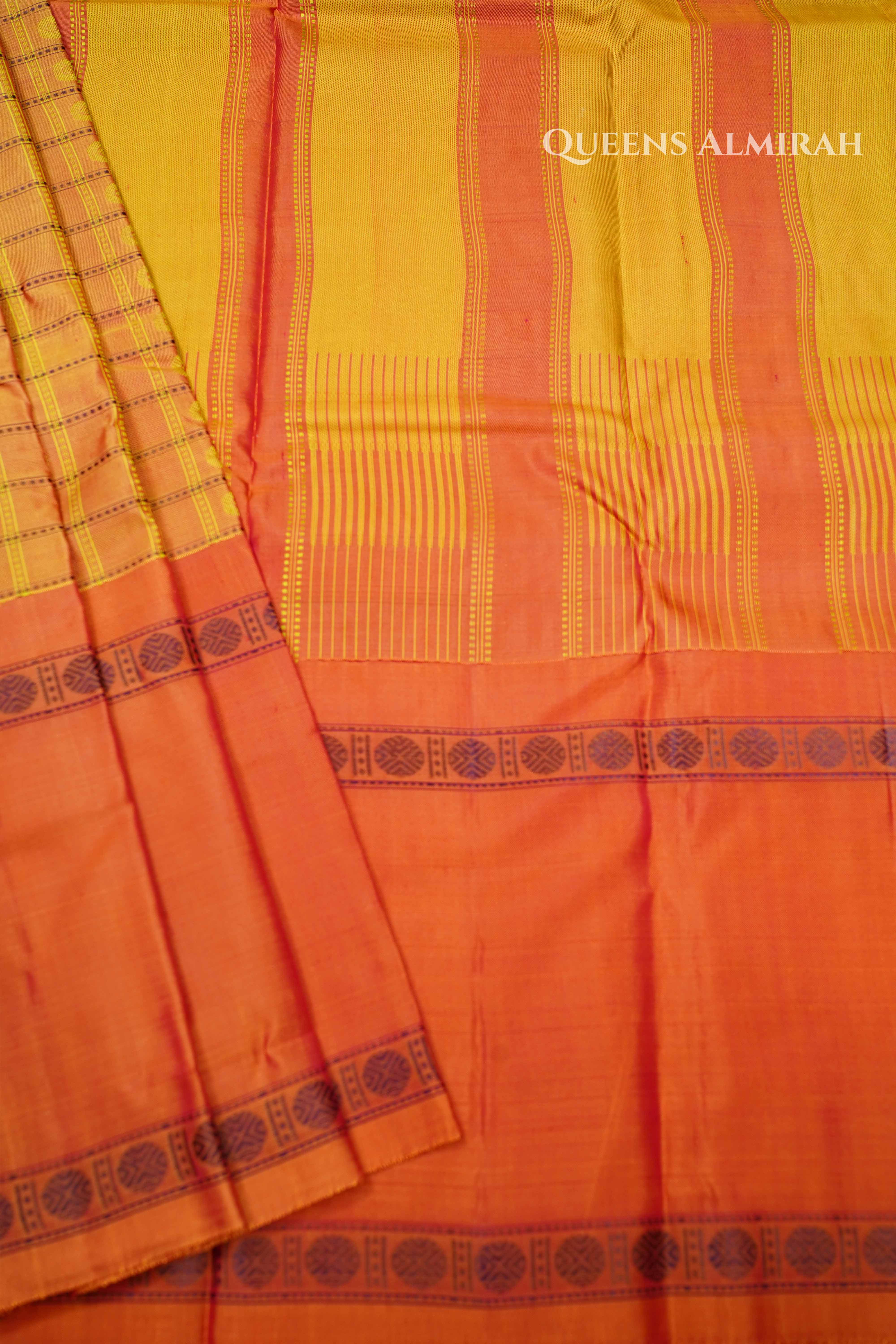 Honey Brown With Orange Pure Kanchivaram Silk Saree