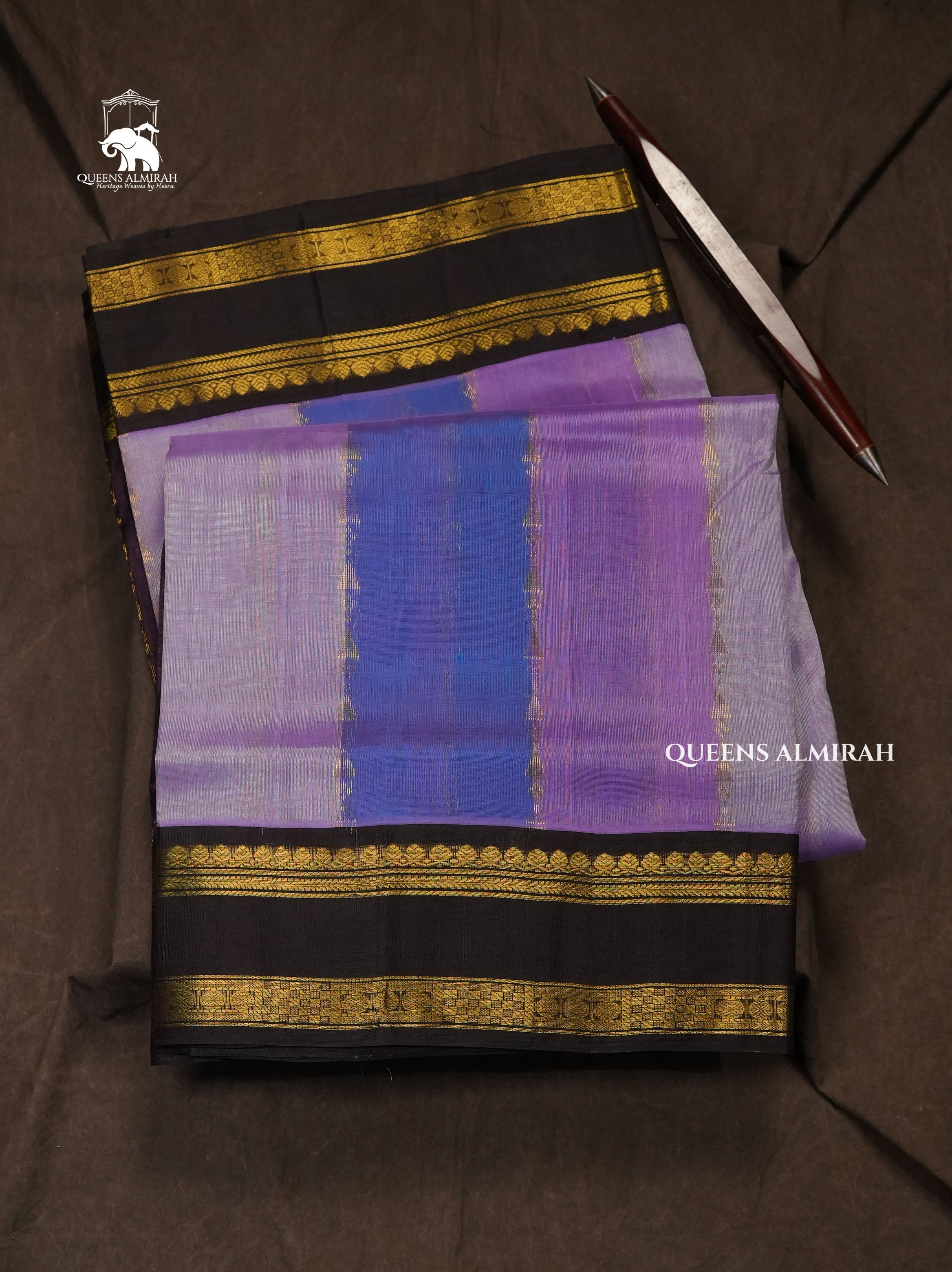 Multicolor With Dark Chocolate Brown Gap Border Pure Silk Cotton Saree