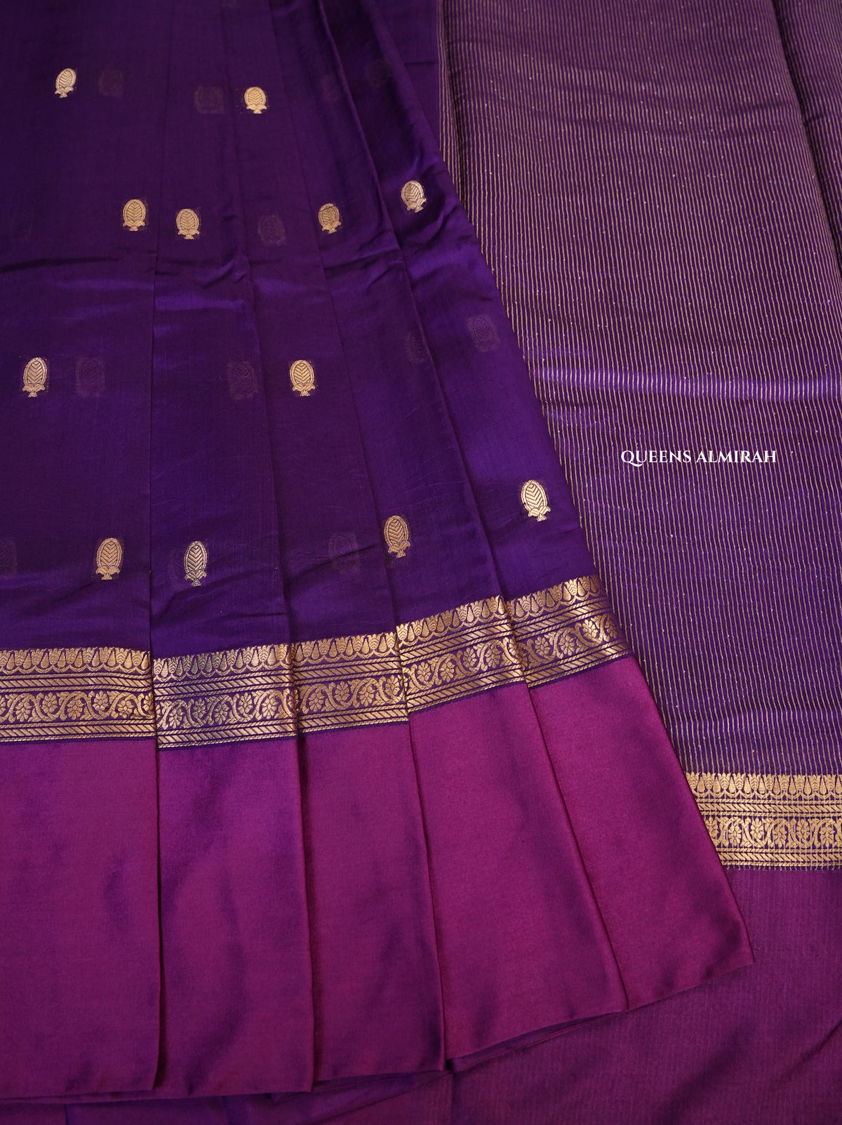 Deep Violet With Lavender Border Pure Banarasi Soft Silk Saree