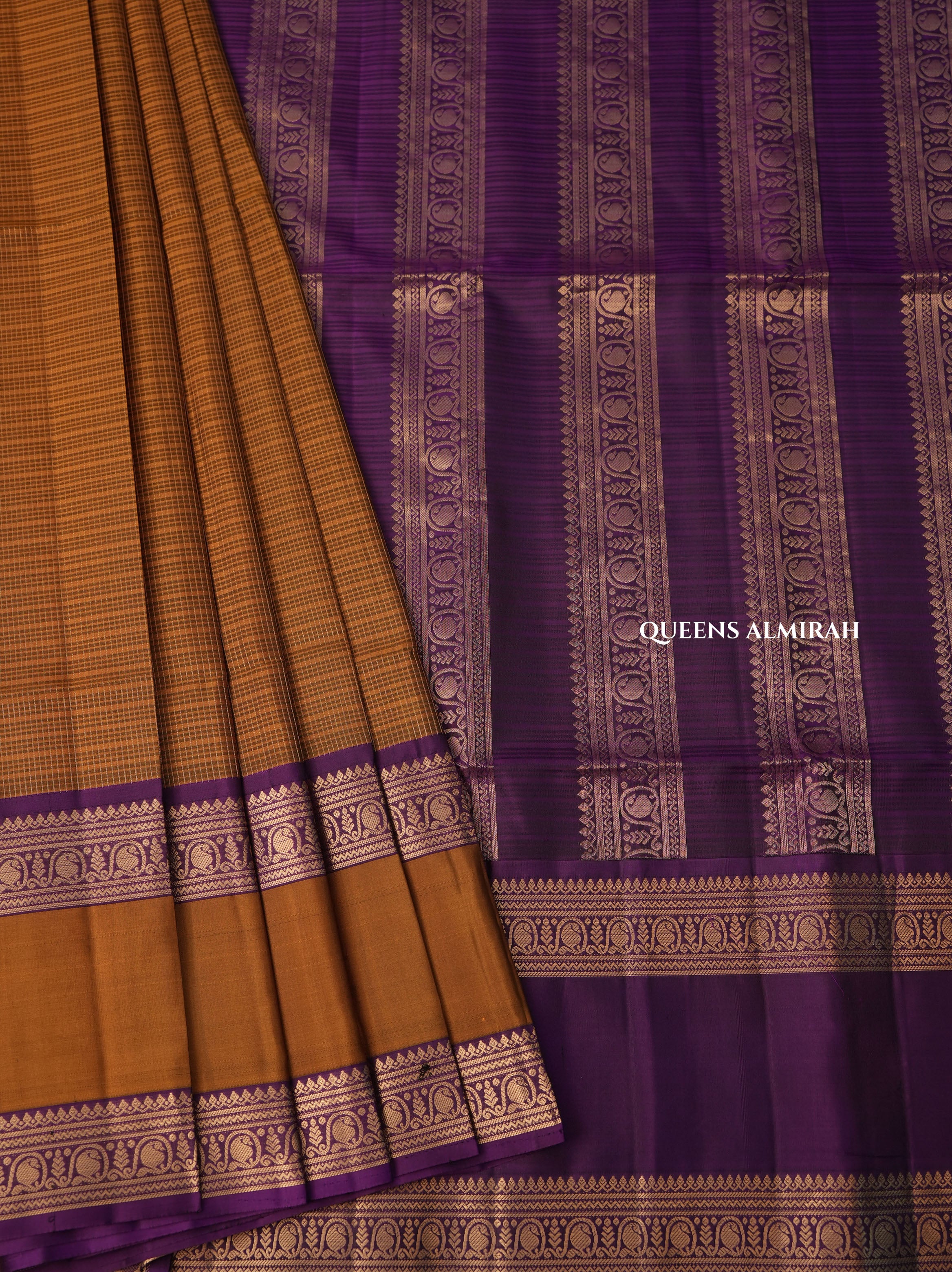 Mustard Brown Payadi With Dark Violet Pure Soft Silk Saree