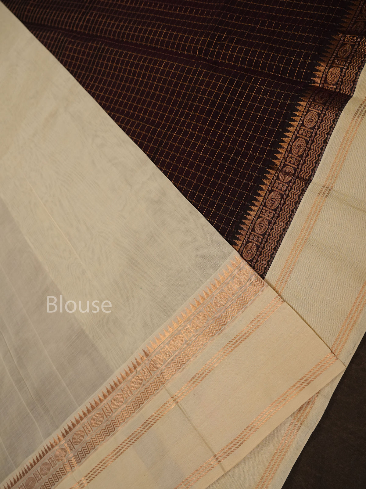 Cocoa Bean Brown With Off White Pure Silk Cotton Saree