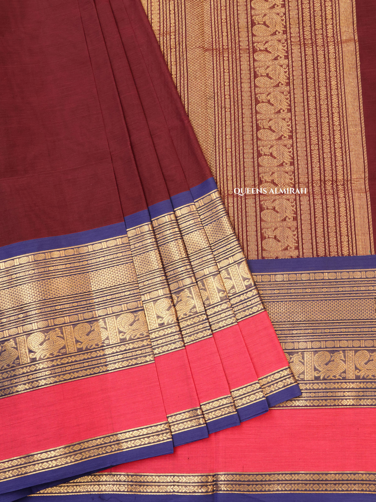 Brown With Rani Pink Chettinad Silk Cotton Saree