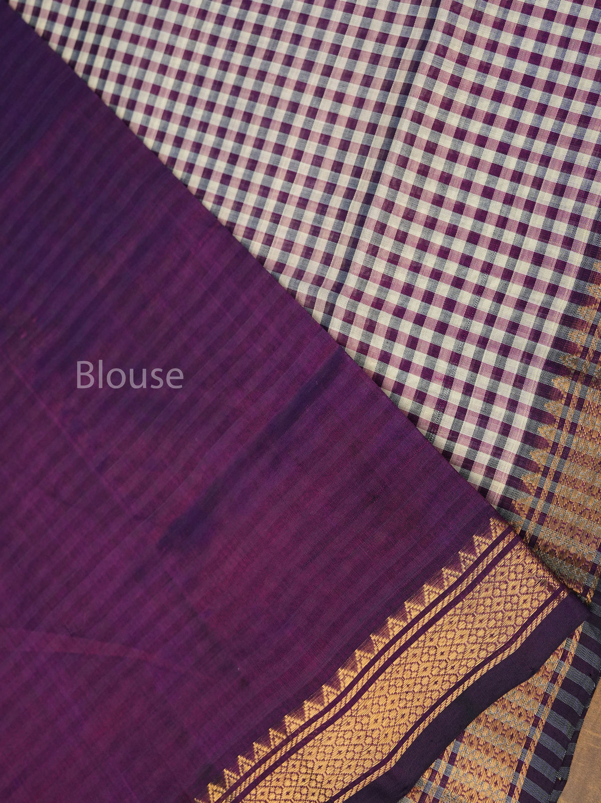 White And Purple Kattam Pure Silk Cotton Saree