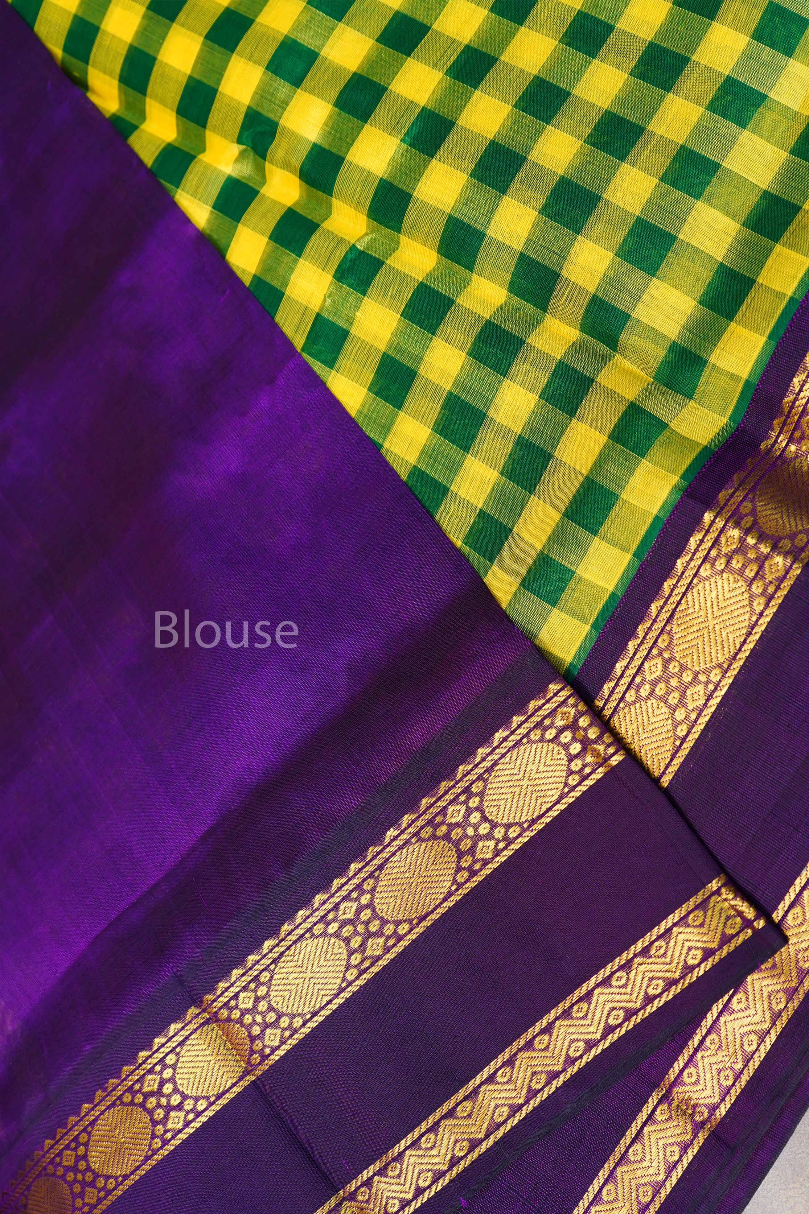 Green Kattam With Purple  Pure Silk Cotton Saree