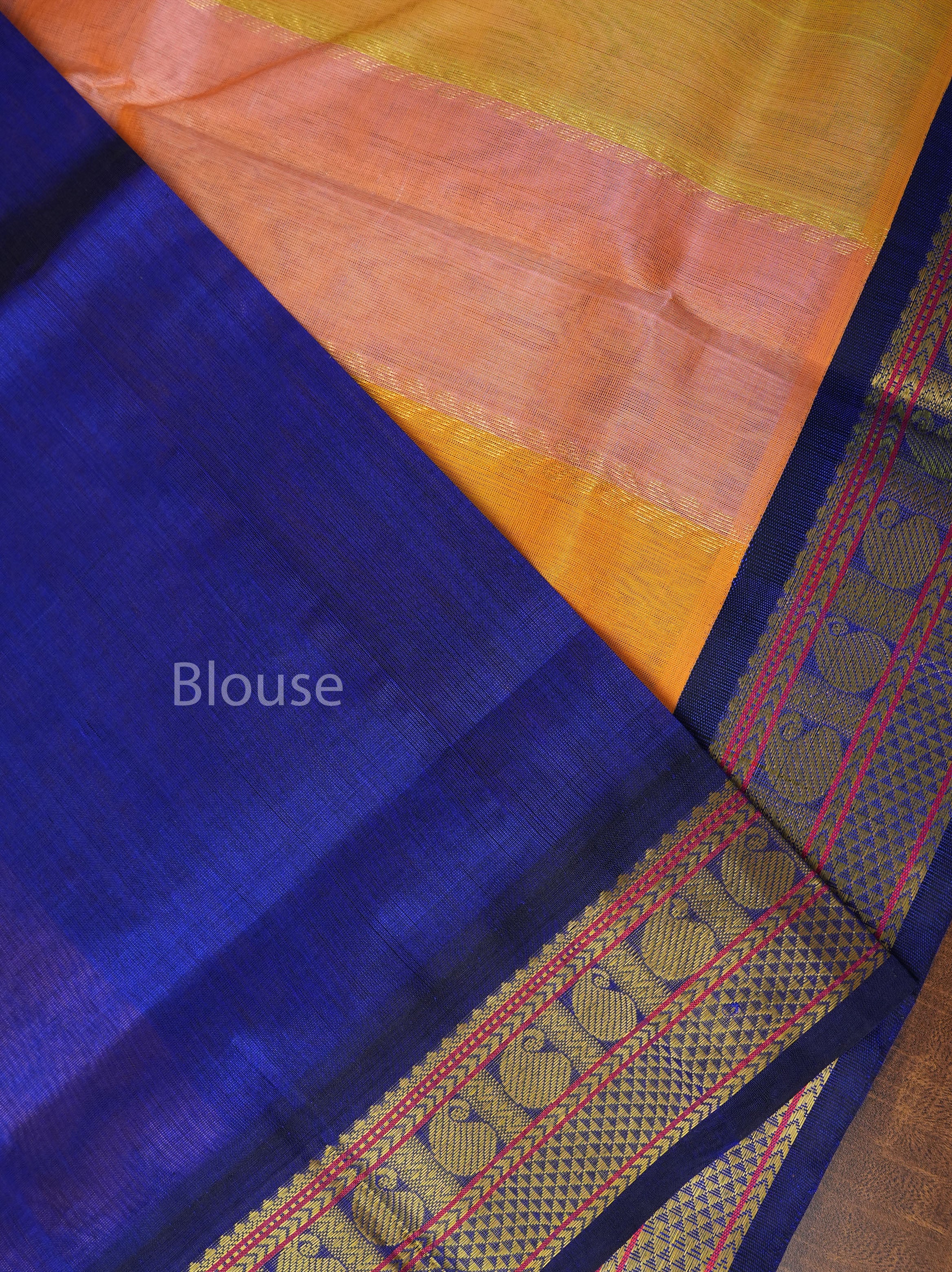 Multicolor With Blue Border Pure Silk Cotton Saree