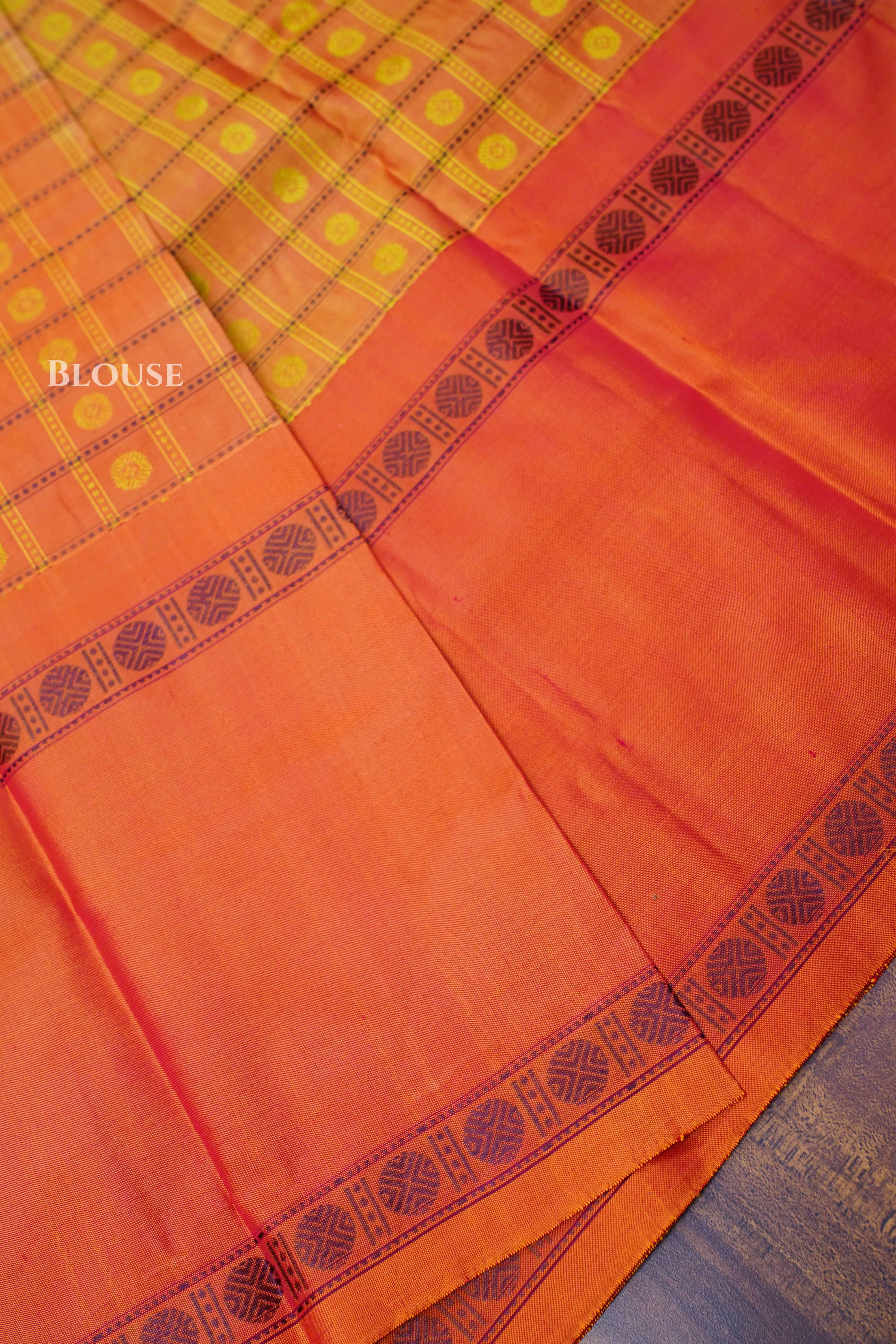Honey Brown With Orange Pure Kanchivaram Silk Saree