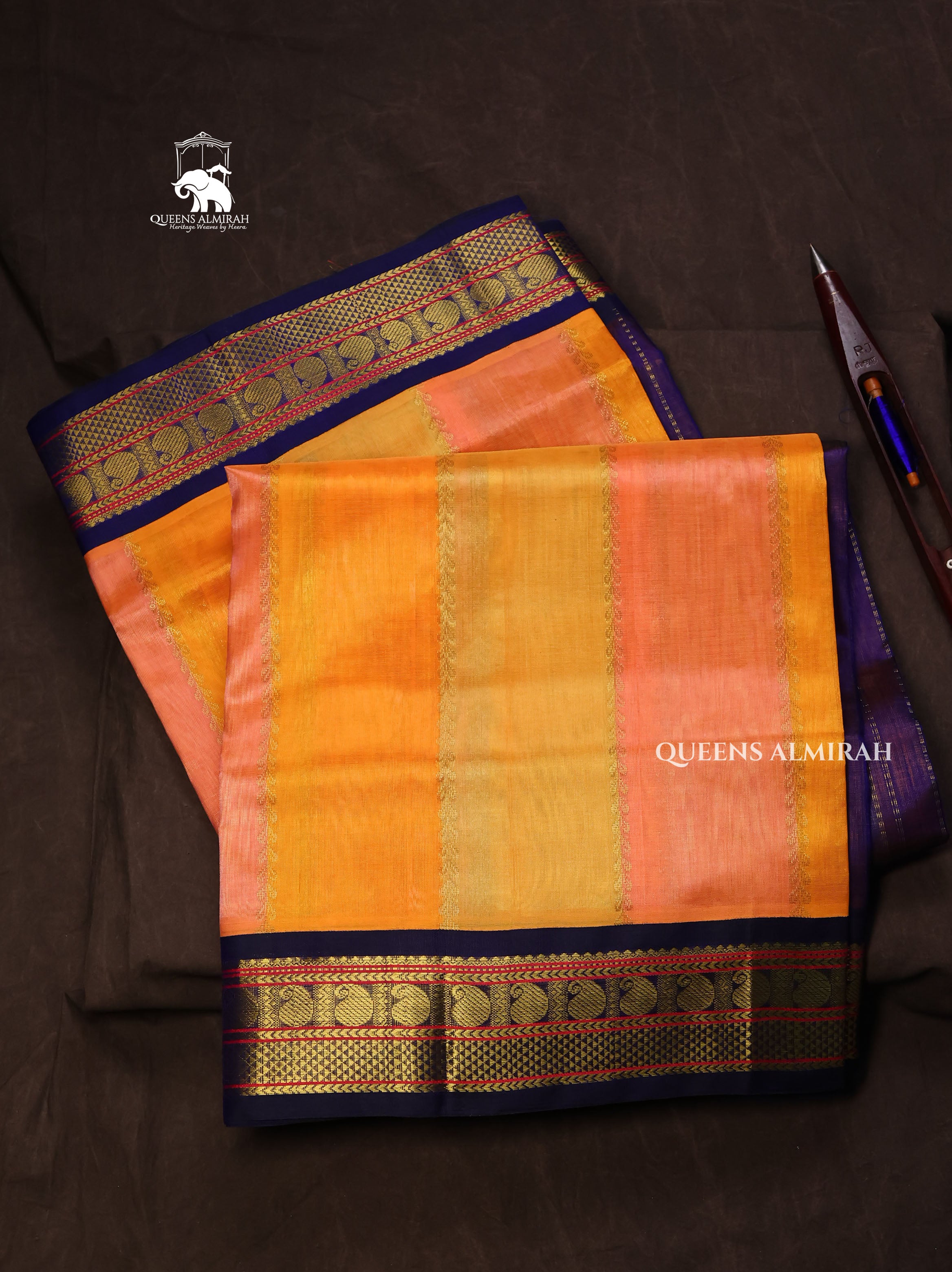Multicolor With Blue Border Pure Silk Cotton Saree