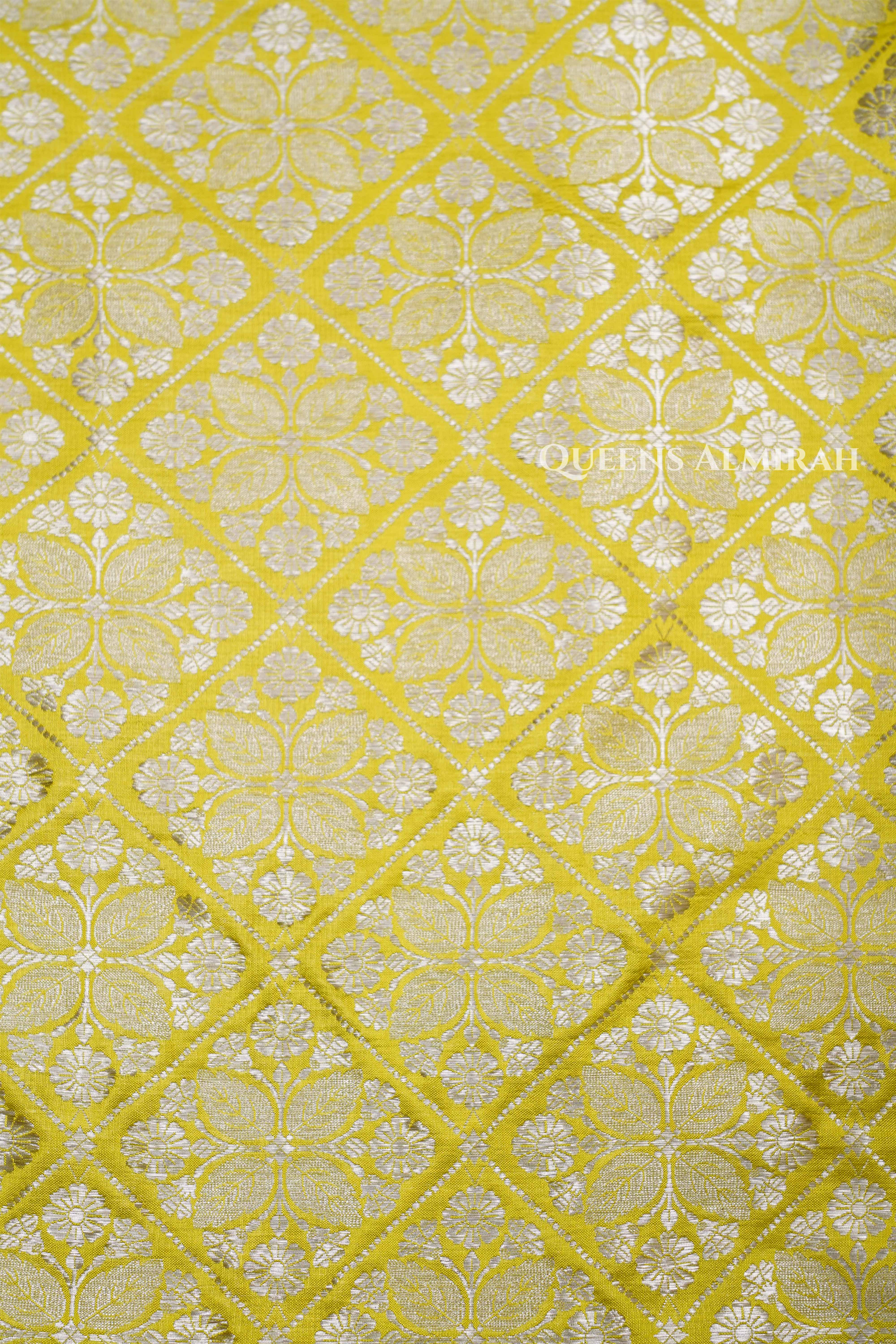 Lime Yellow Banarasi Silk Saree