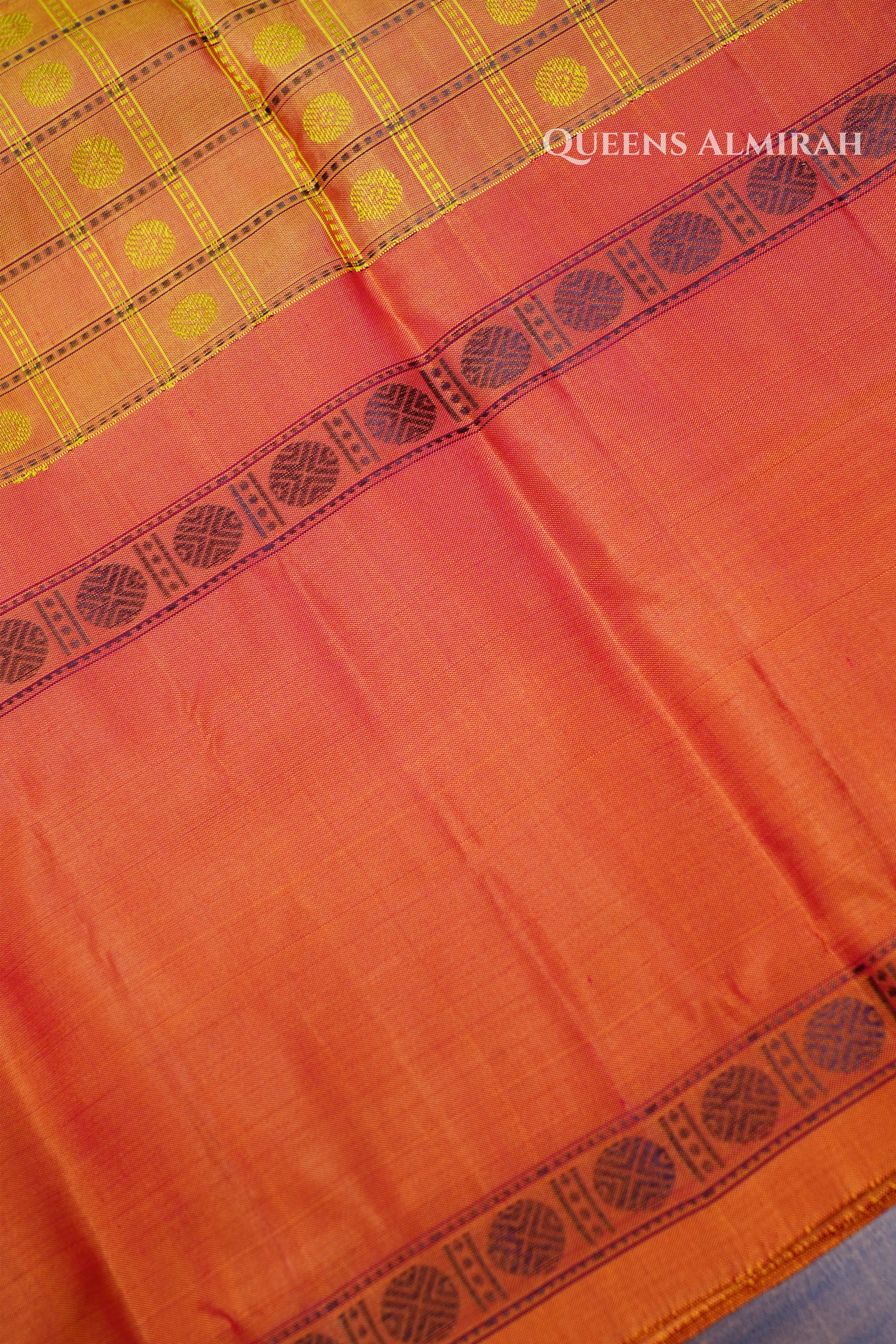 Honey Brown With Orange Pure Kanchivaram Silk Saree