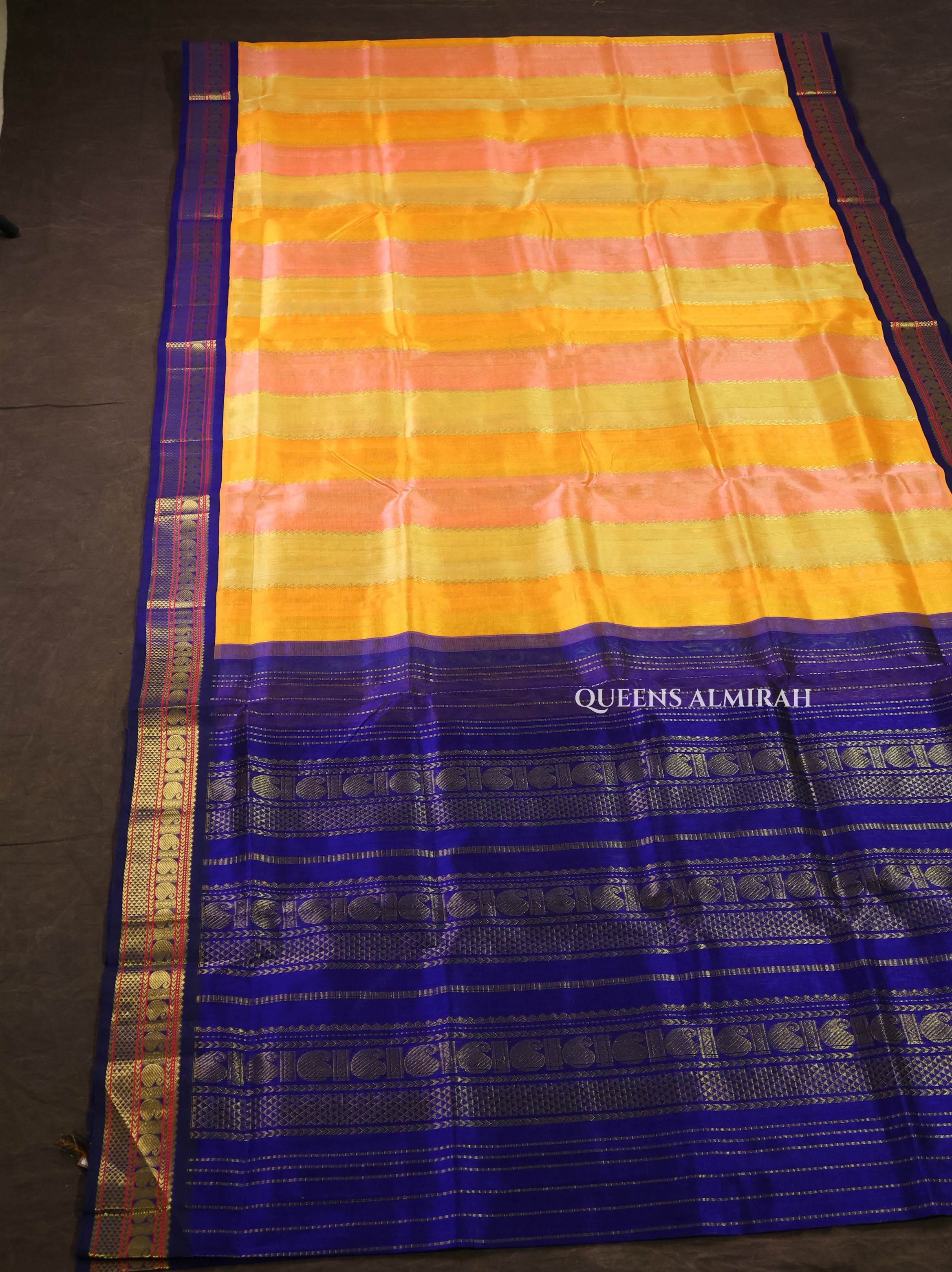 Multicolor With Blue Border Pure Silk Cotton Saree