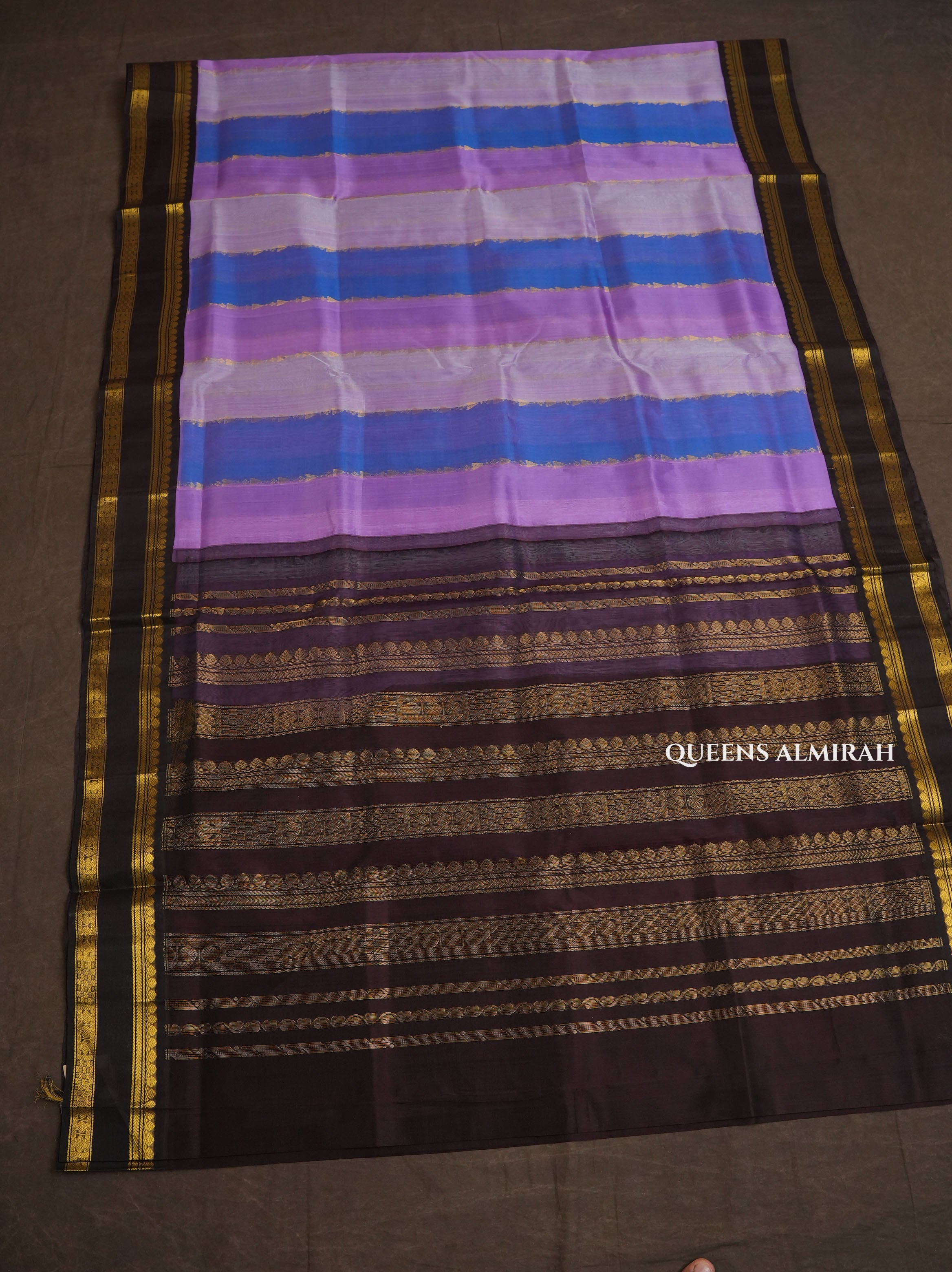 Multicolor With Dark Chocolate Brown Gap Border Pure Silk Cotton Saree