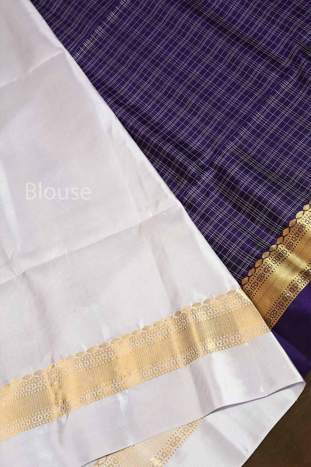 Dark Navy Blue With Grey Pure Pure Soft Silk Saree