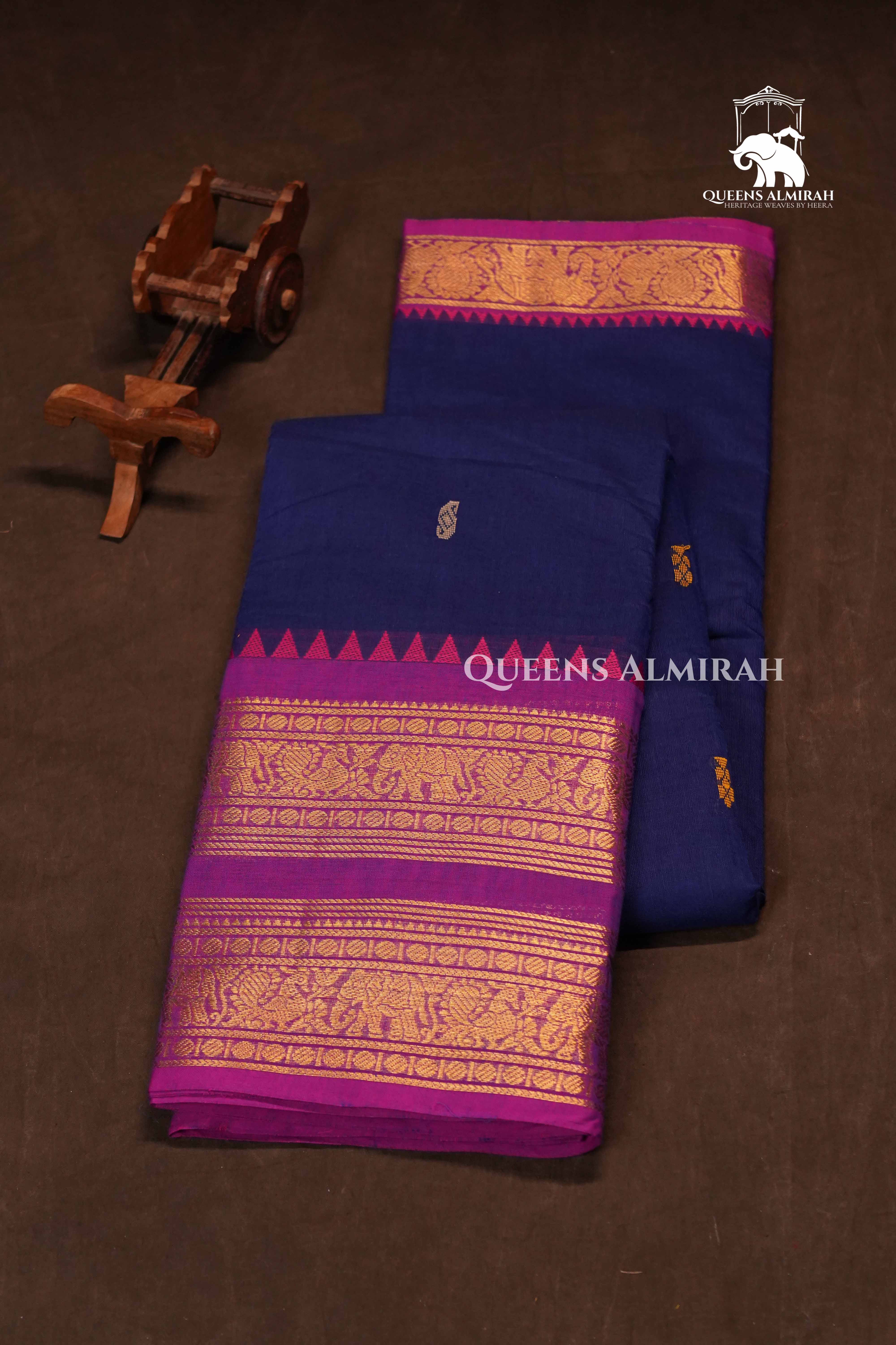 Navy Blue With Purple Kanchi Cotton Saree