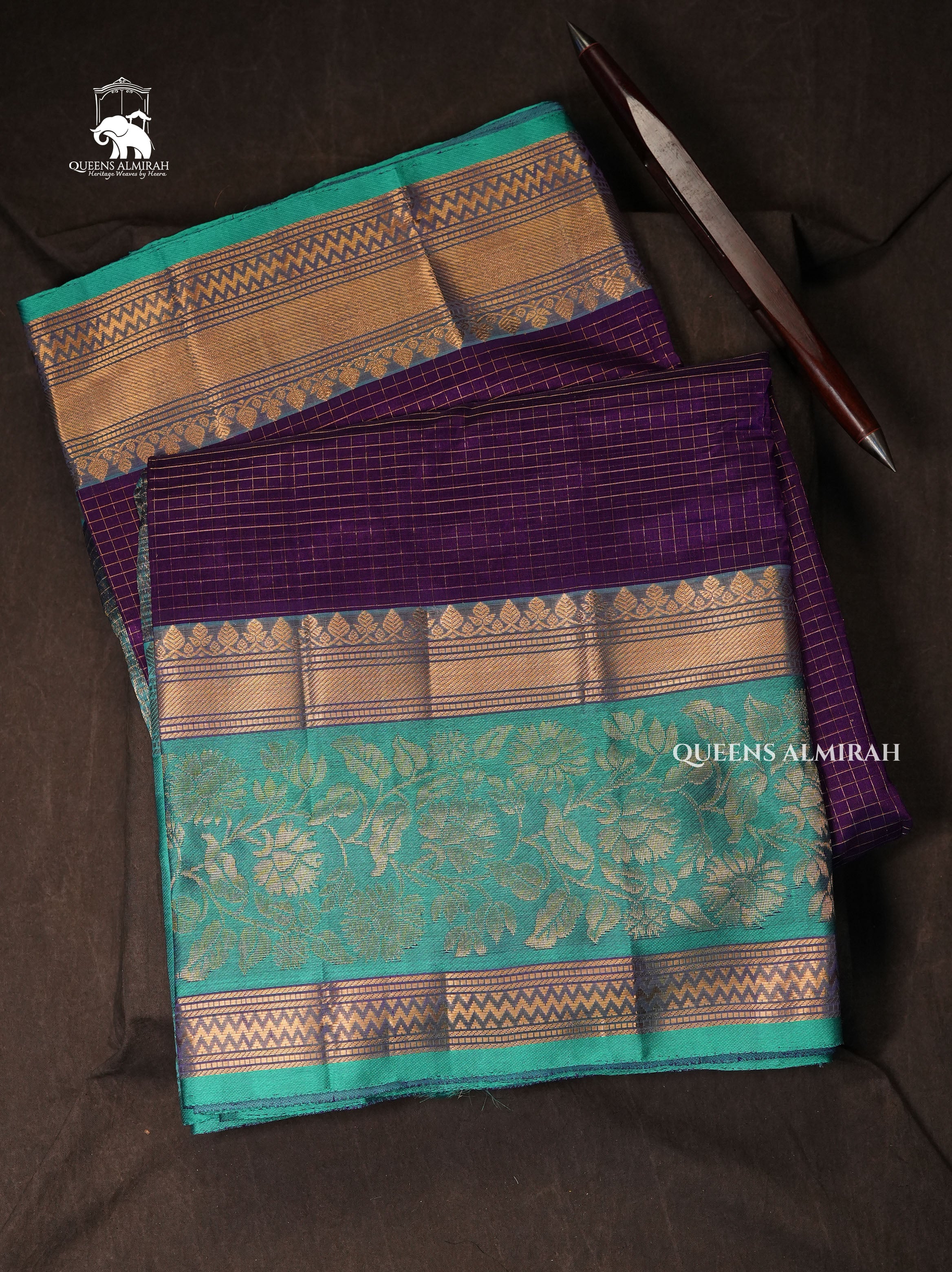 Purple With Sky Blue Border Pure Silk Cotton Saree