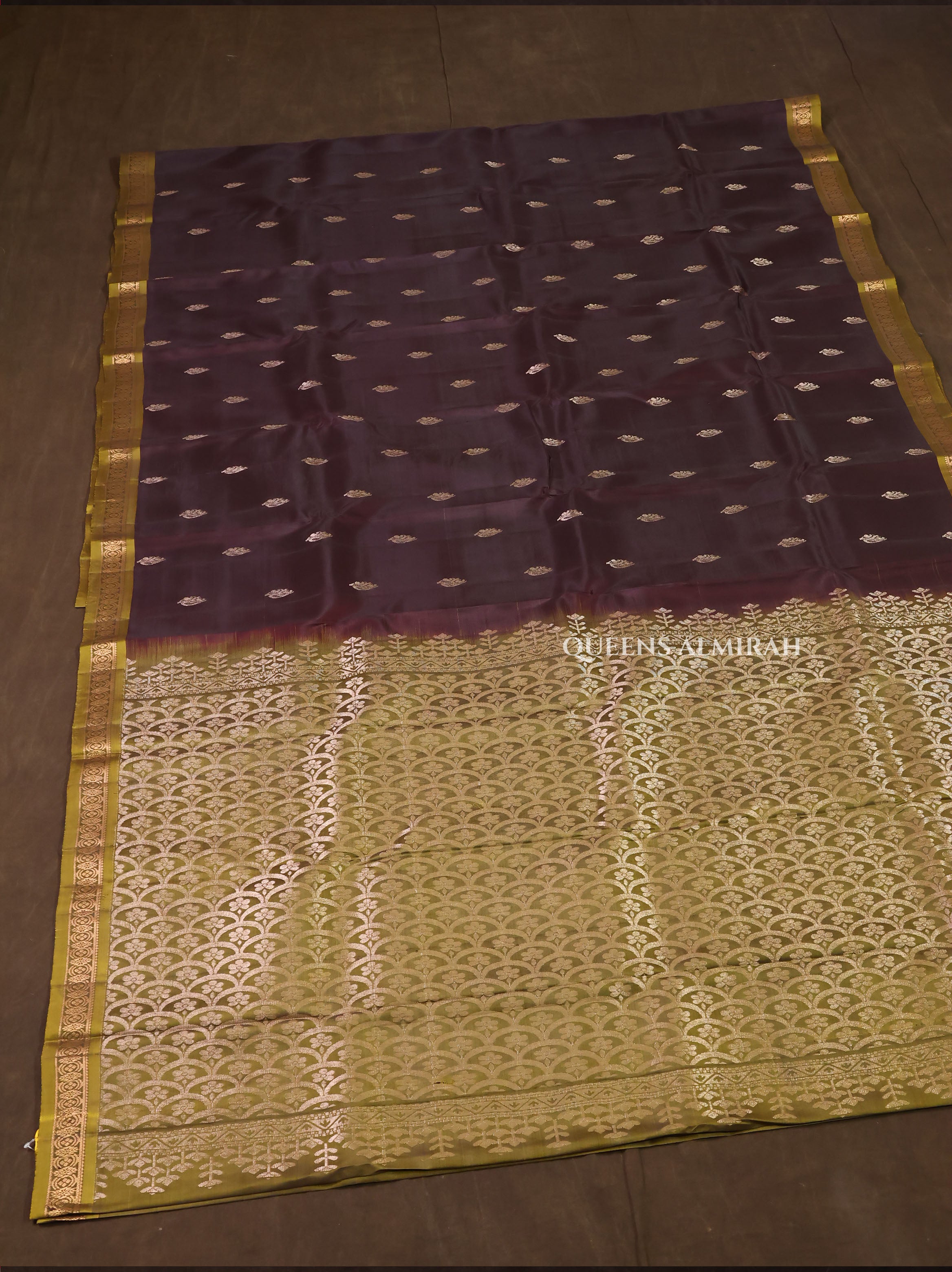 Cocoa Bean With Green Budget Kanchivaram Silk Saree