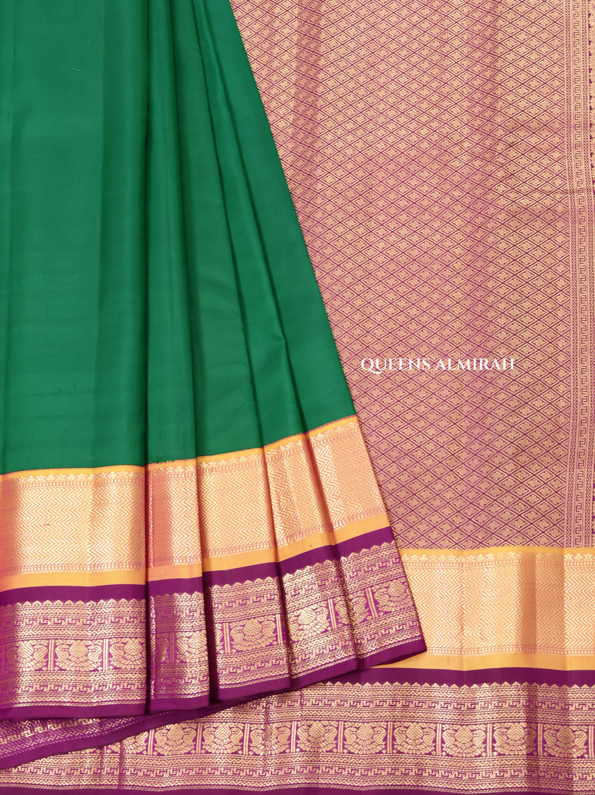 Meenakshi Green With Purple Pure Kanchivaram Silk Saree