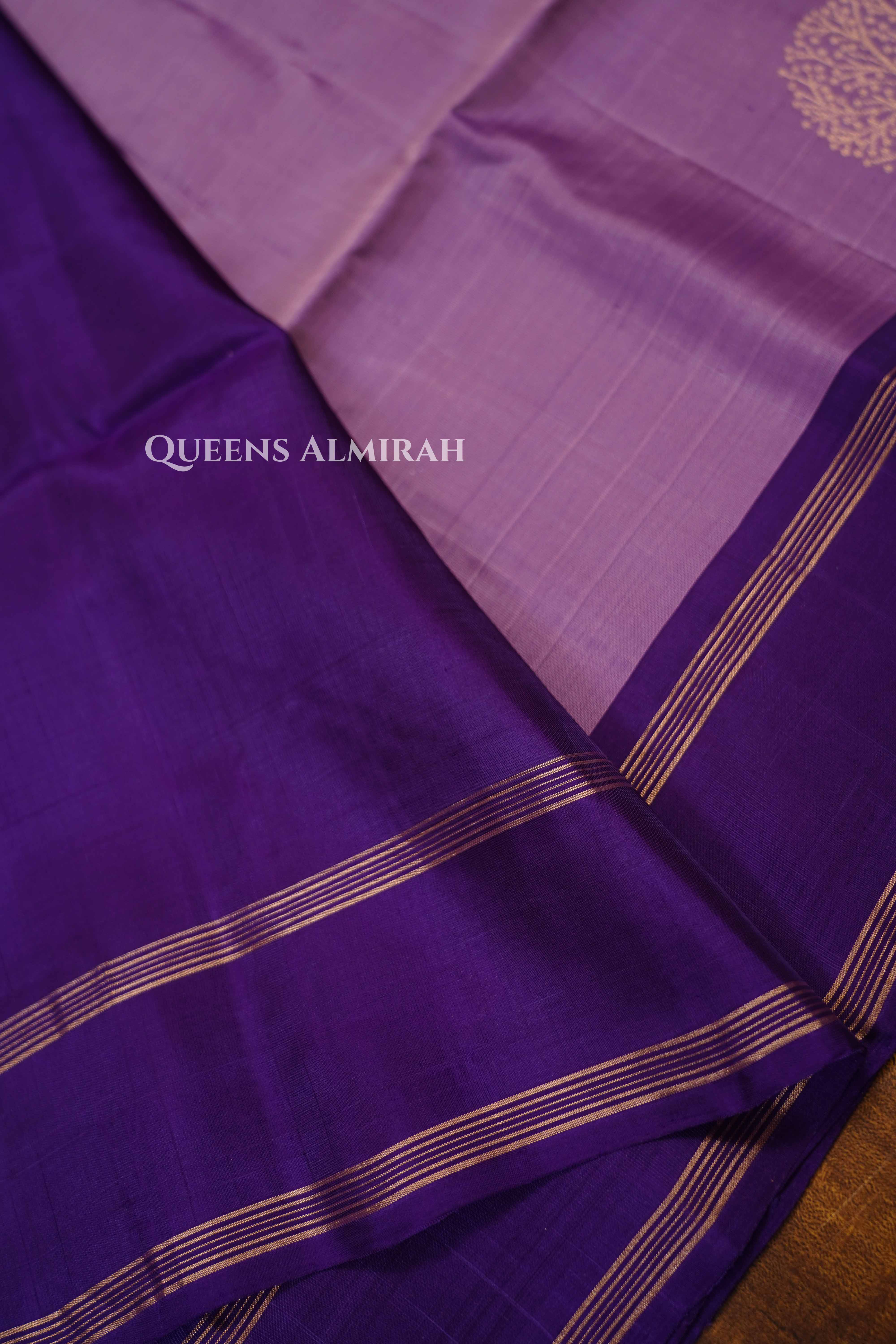 Lavender With Dark Purple Pure Soft Silk Saree