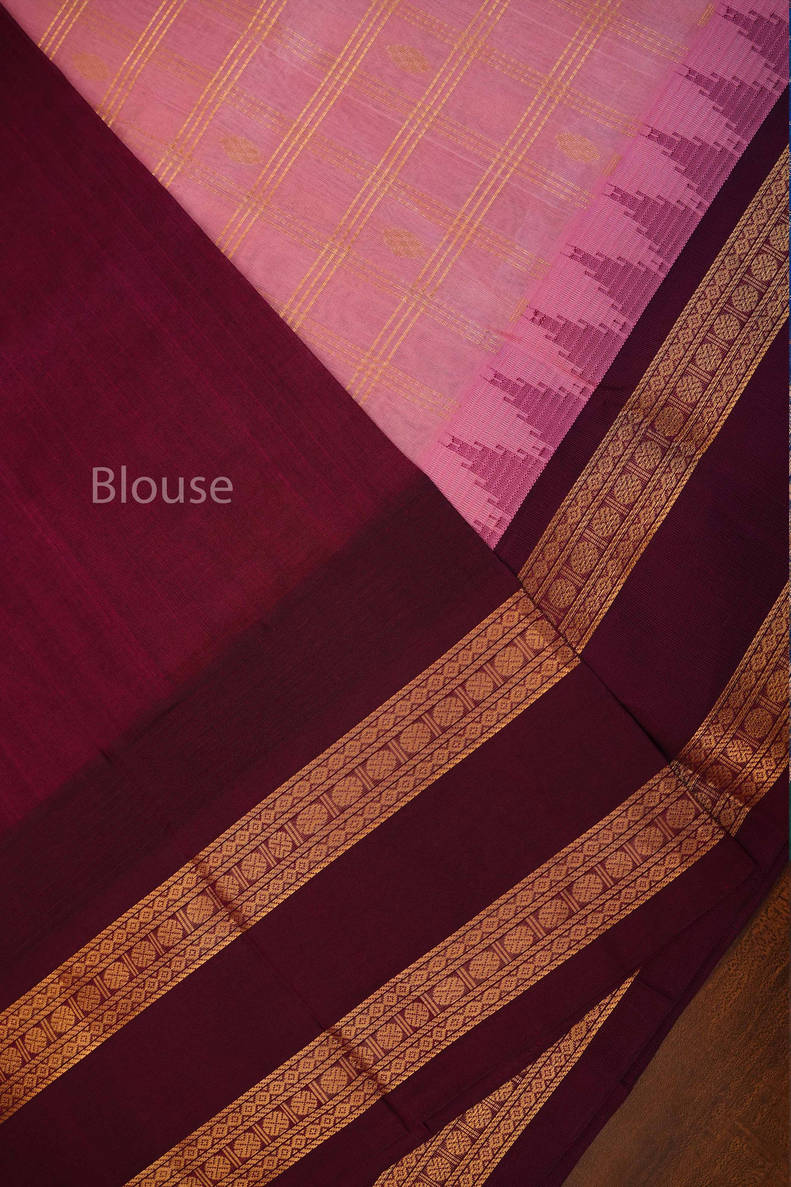 Pink With Purple Gap Border Pure Silk Cotton Saree