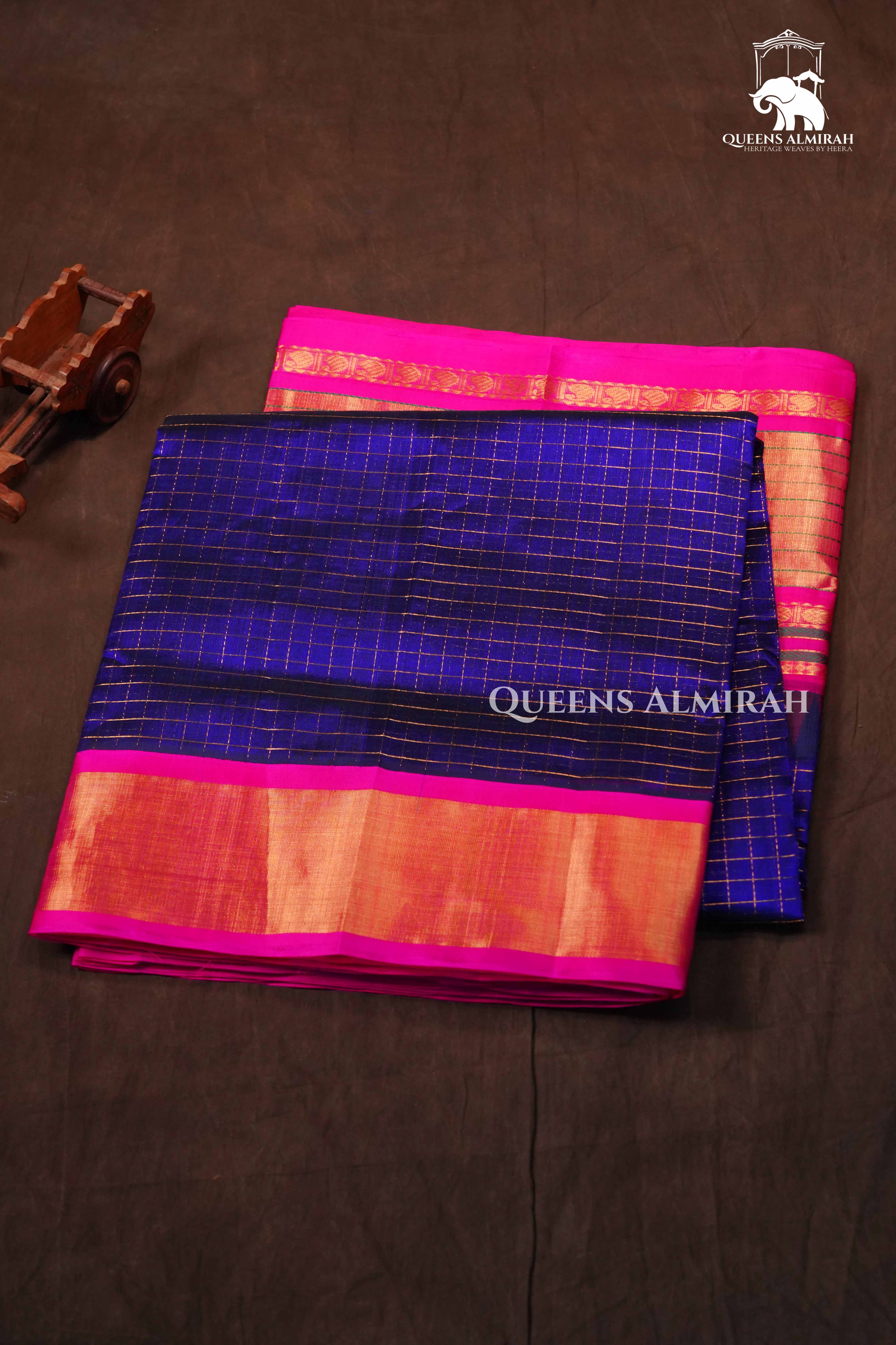 Royal Blue With Magenta Pink Pure Kanchi Silk Cotton Saree