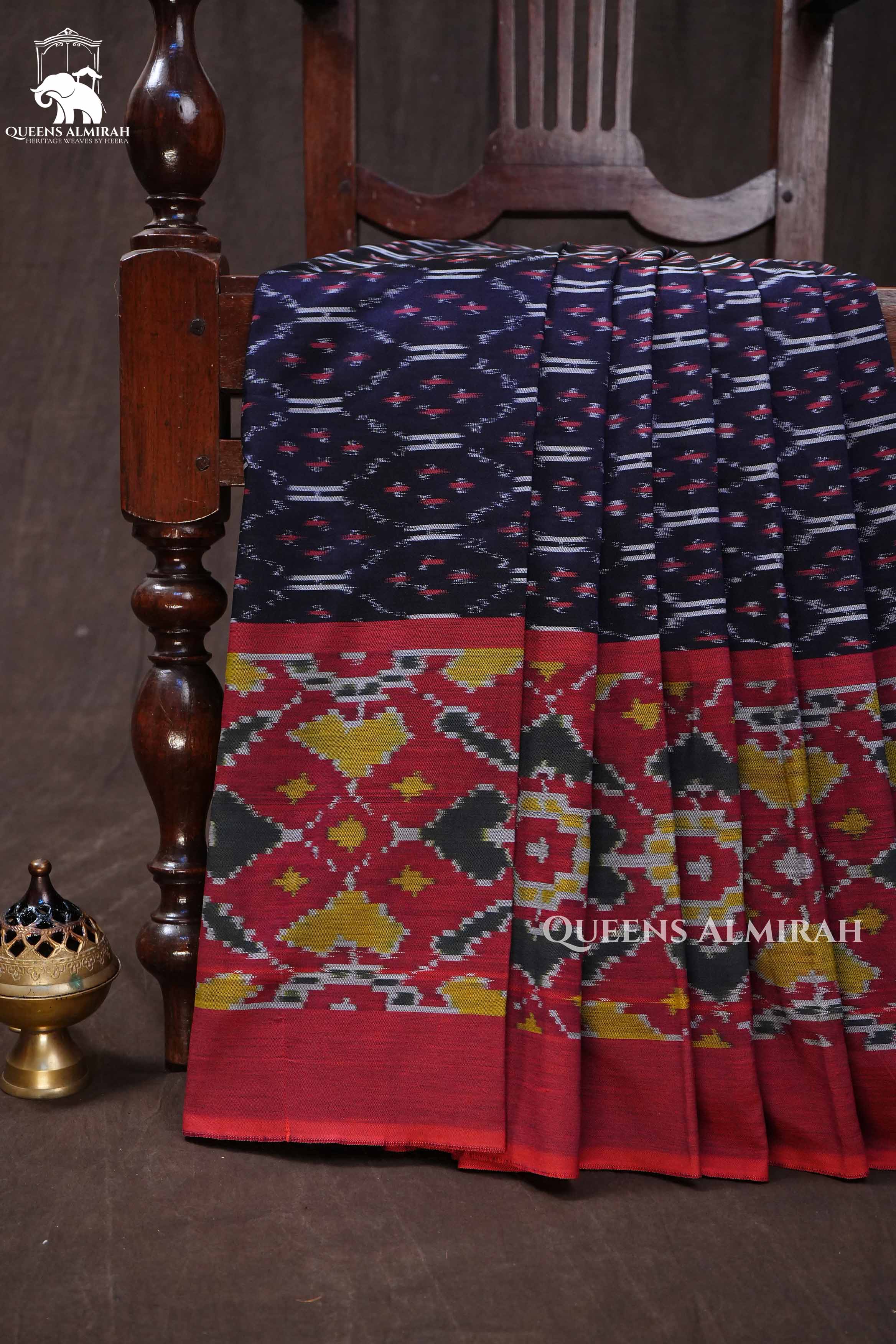 Dark Navy Blue With Red Budget Silk Cotton Saree