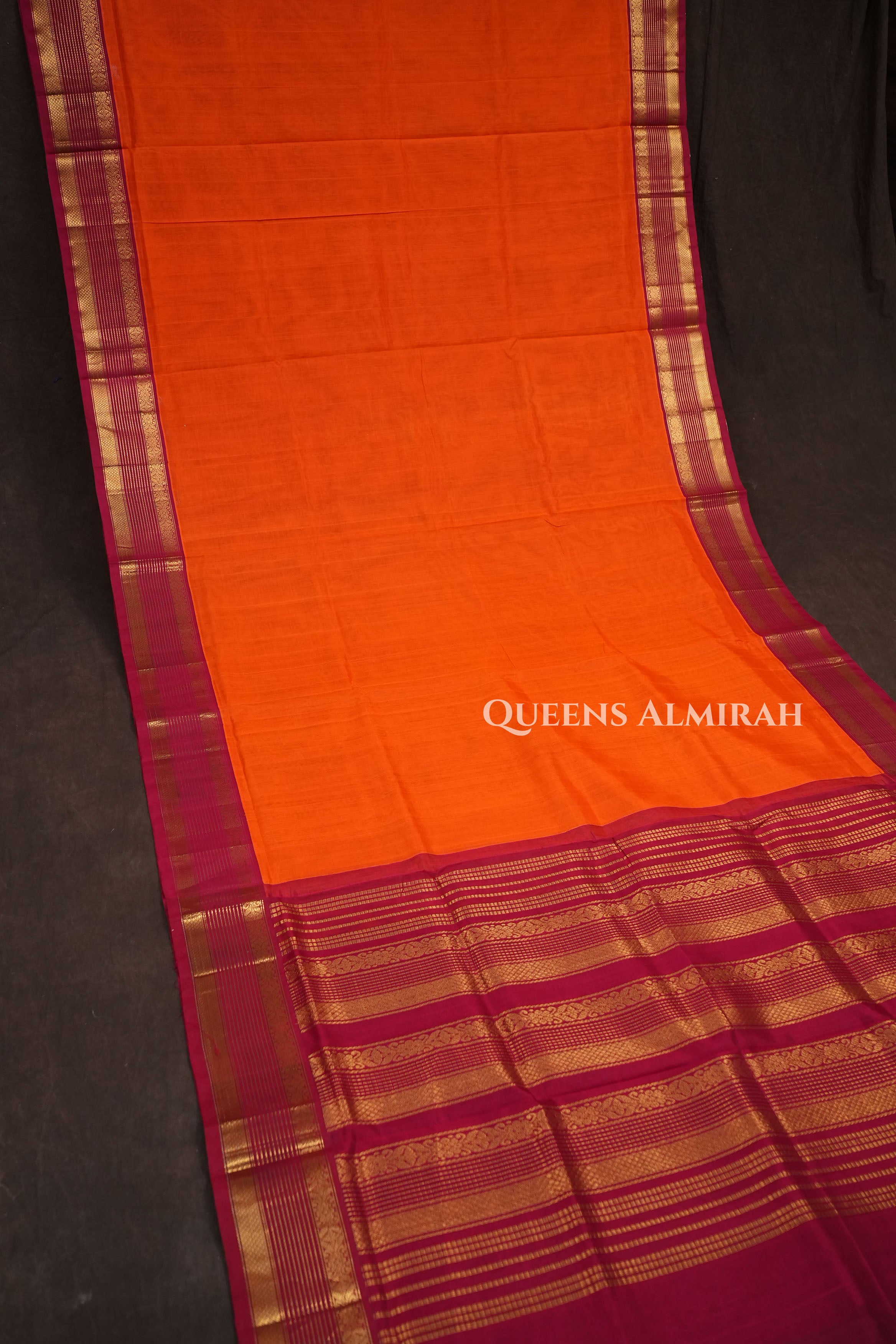 Fanta Orange With Rani Pink Pure Kanchi Silk Cotton Saree