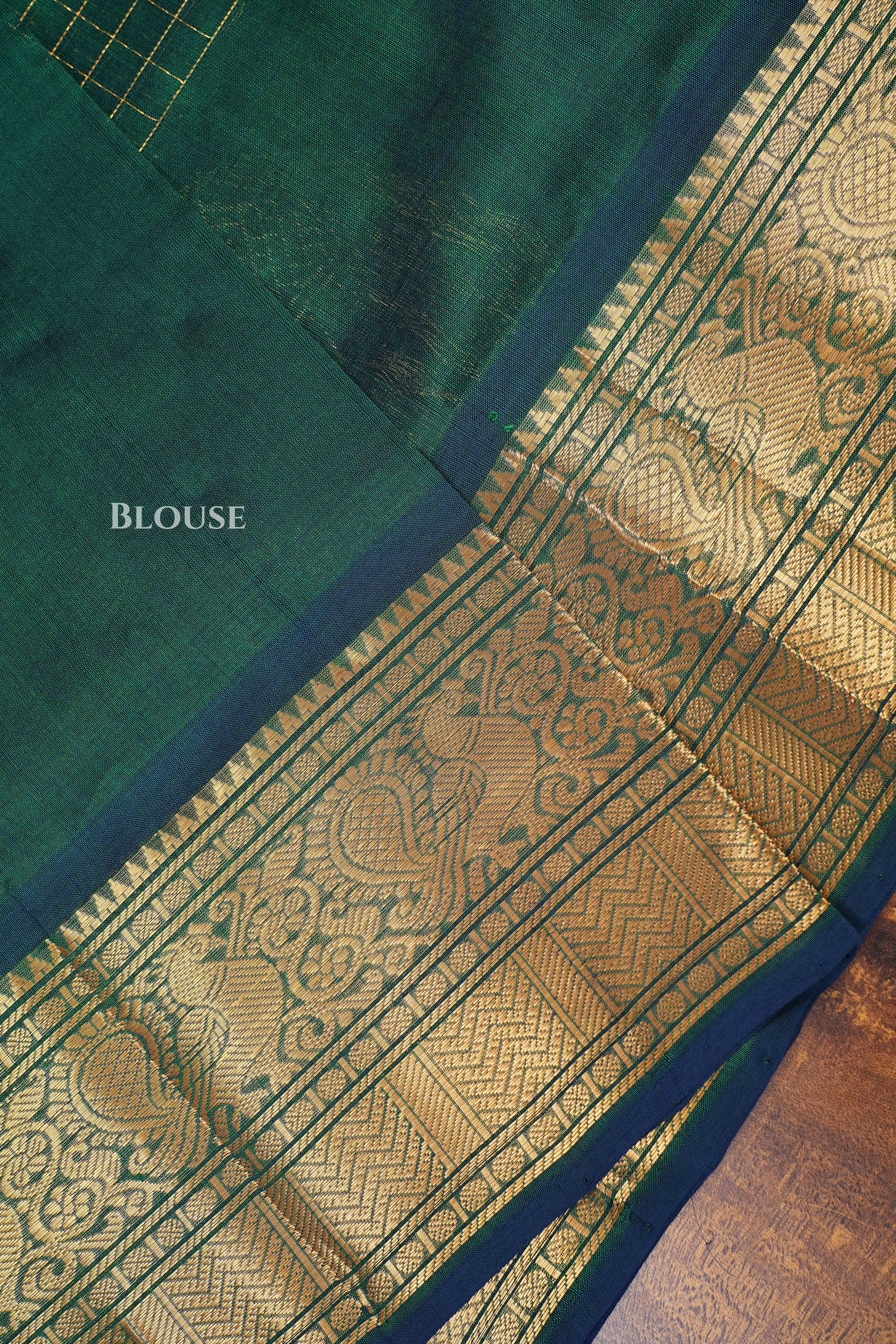 Bottle Green Kattam Pure Silk Cotton Saree