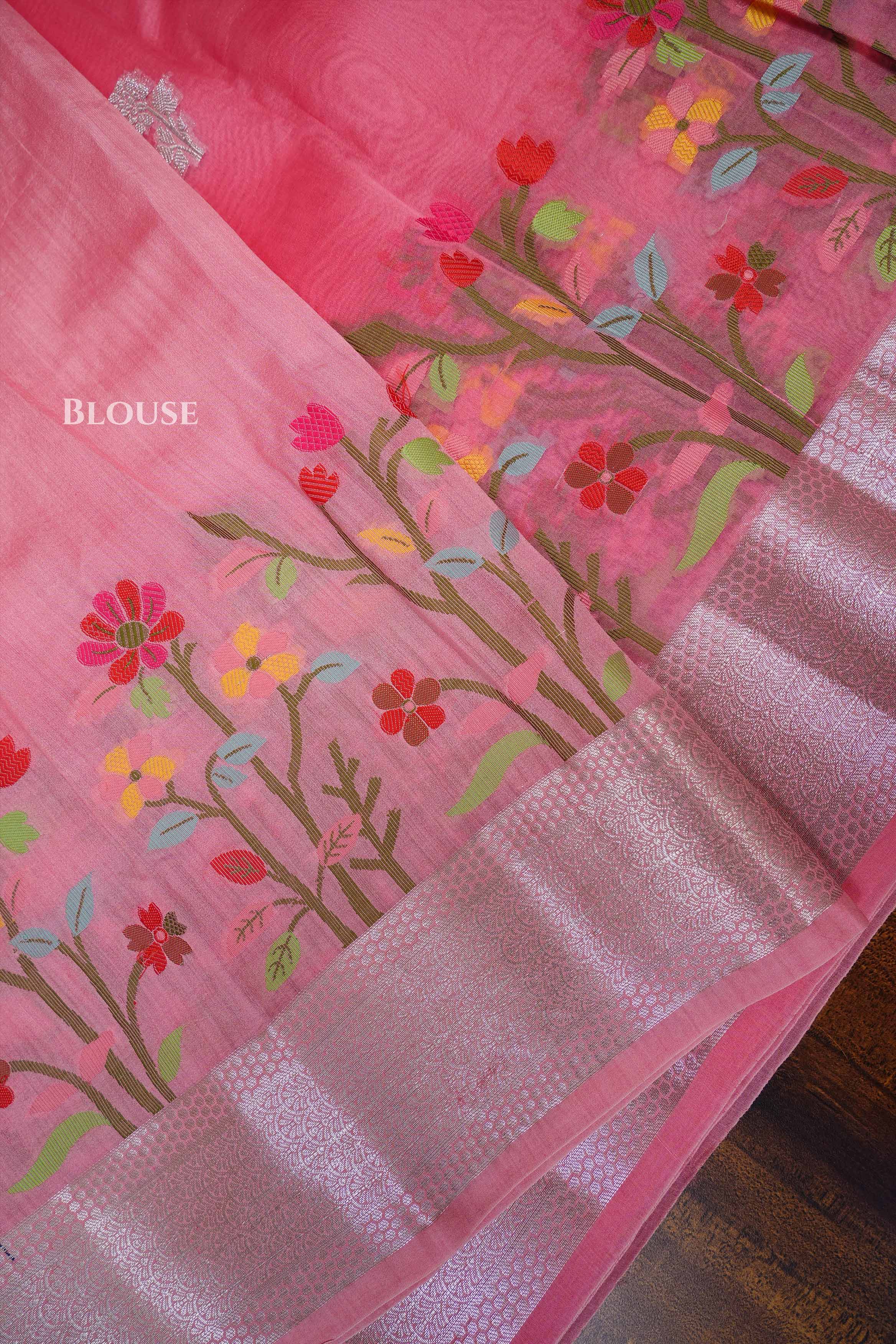 Pink Jamdani Silk Organza Saree