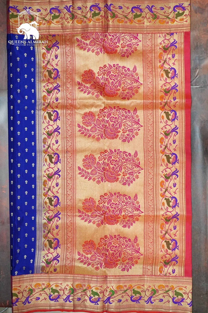 ROYAL BLUE WITH RED SOFT SILK SAREE - Queens Jewel Emporium