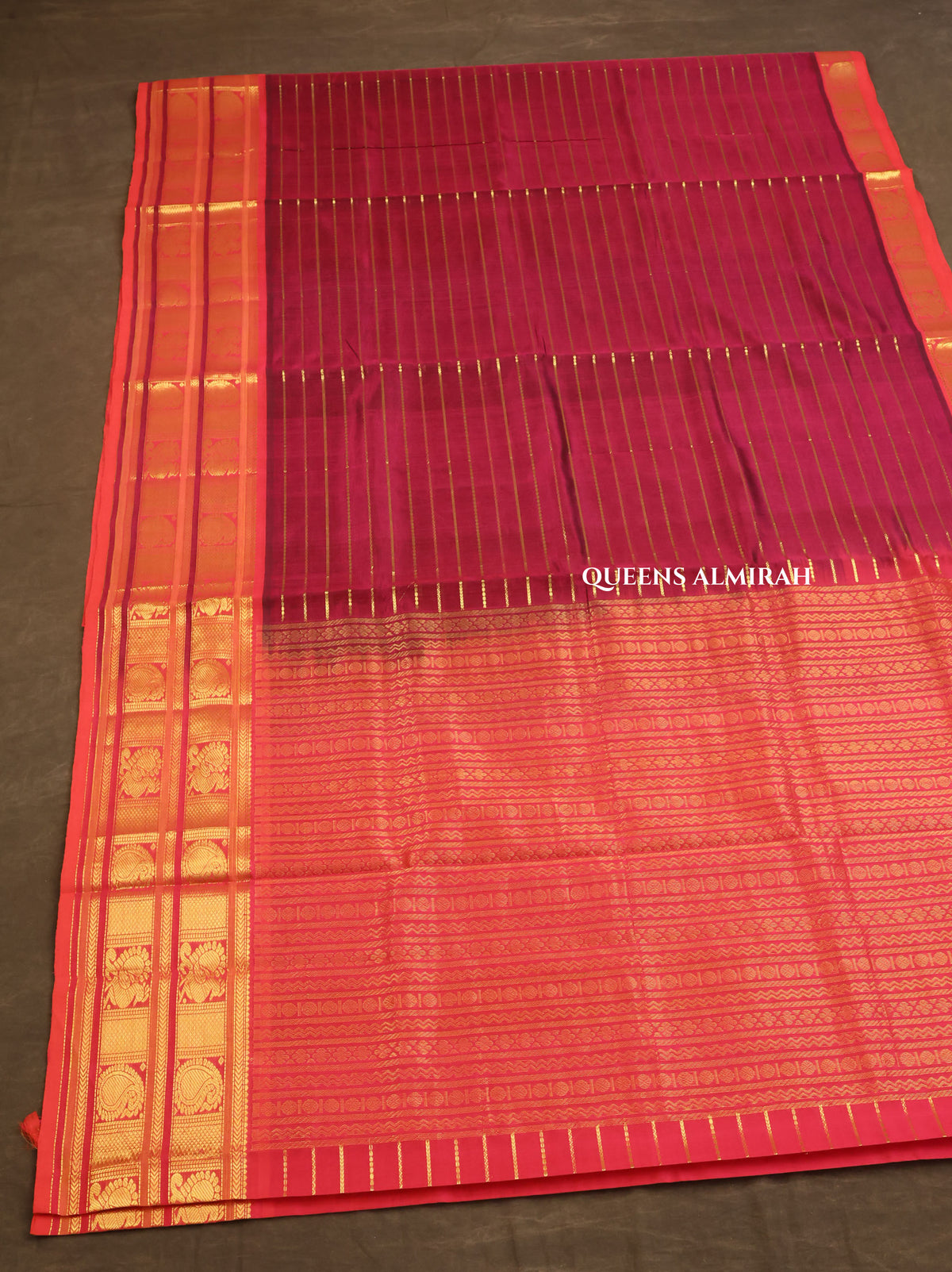 Egg Plant Purple With Rani Pink Pure Silk Cotton Saree