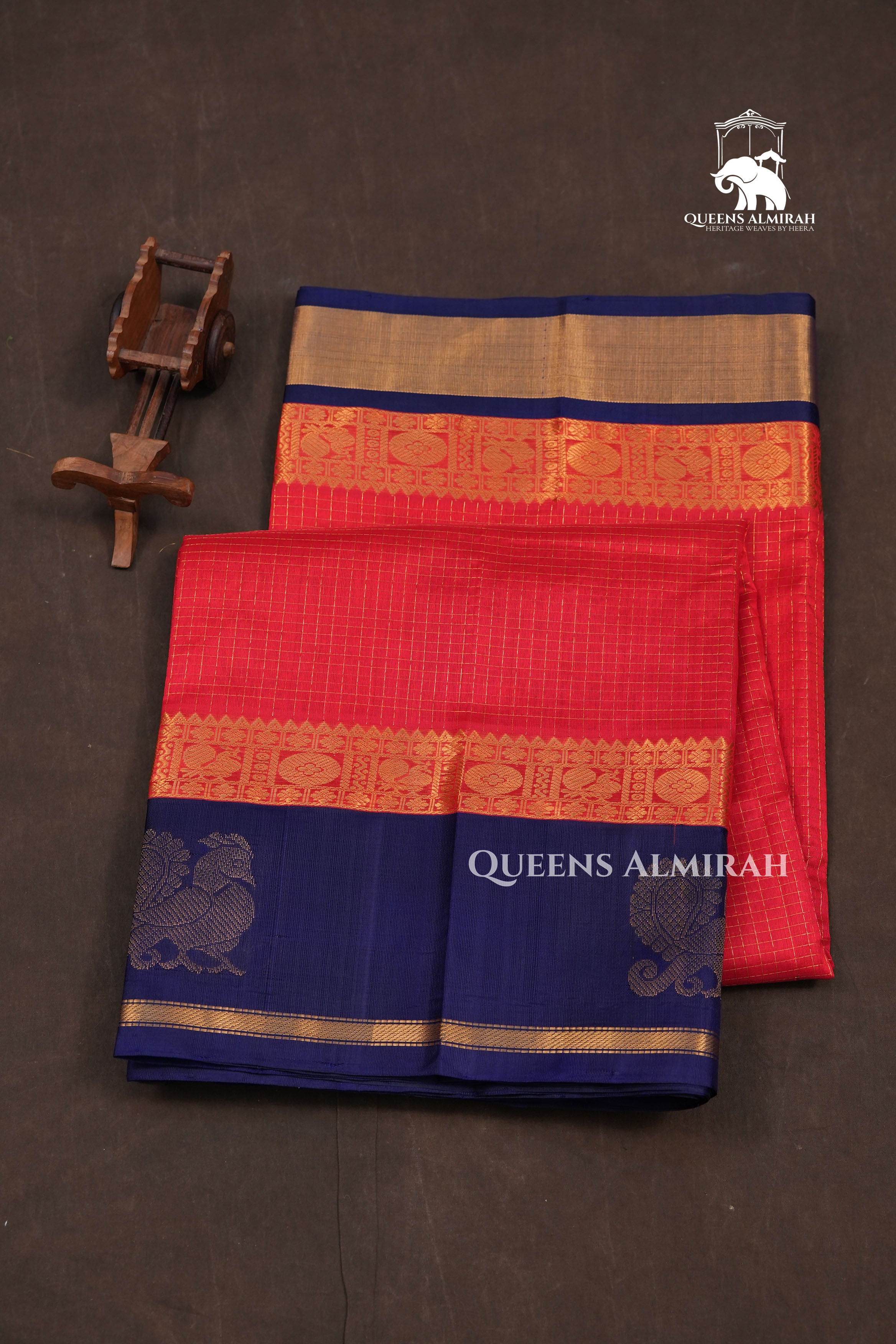 Red With Navy Blue Pure Kanchi Silk Cotton Saree