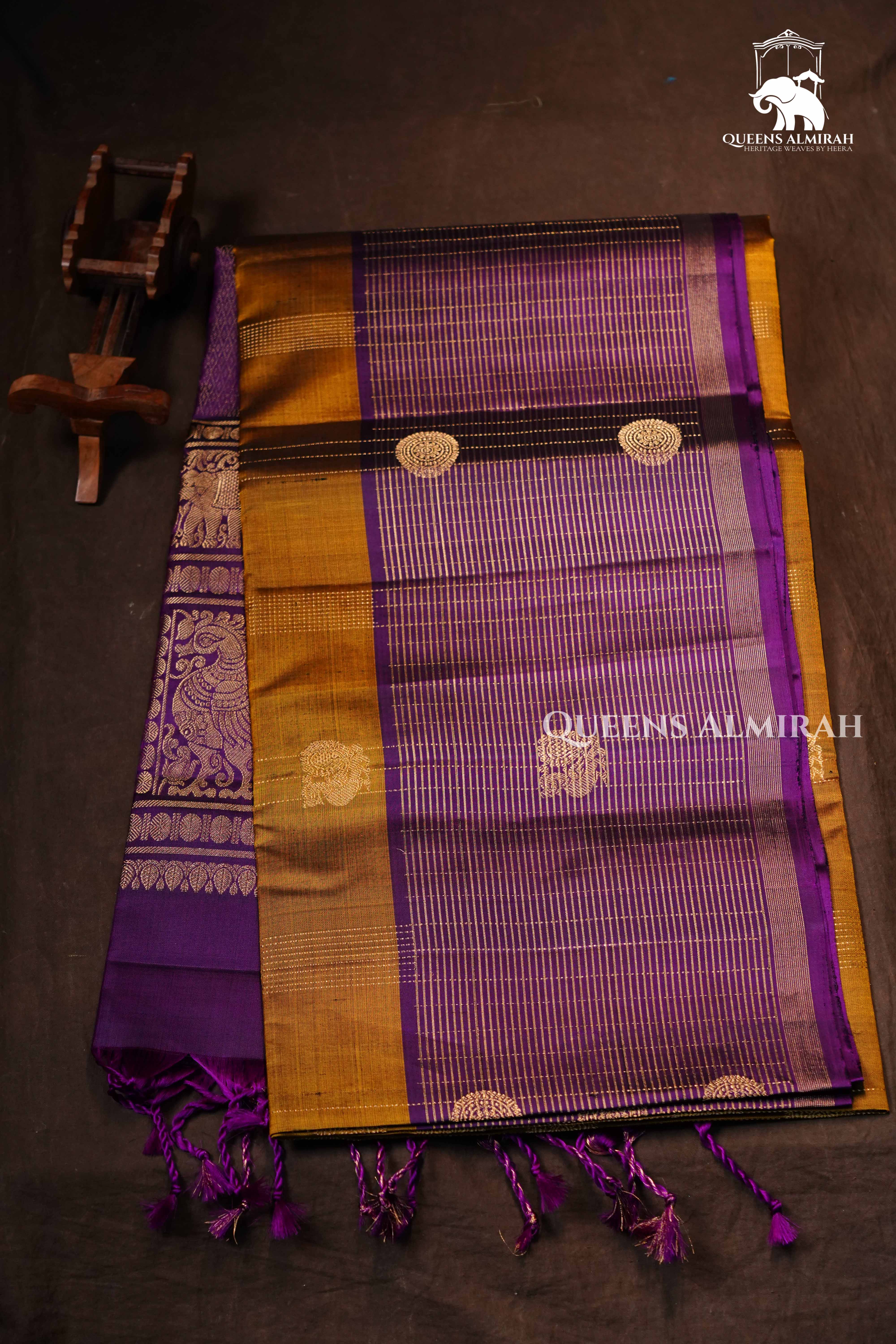 Mustard Yellow With Purple Pure Soft Silk Saree