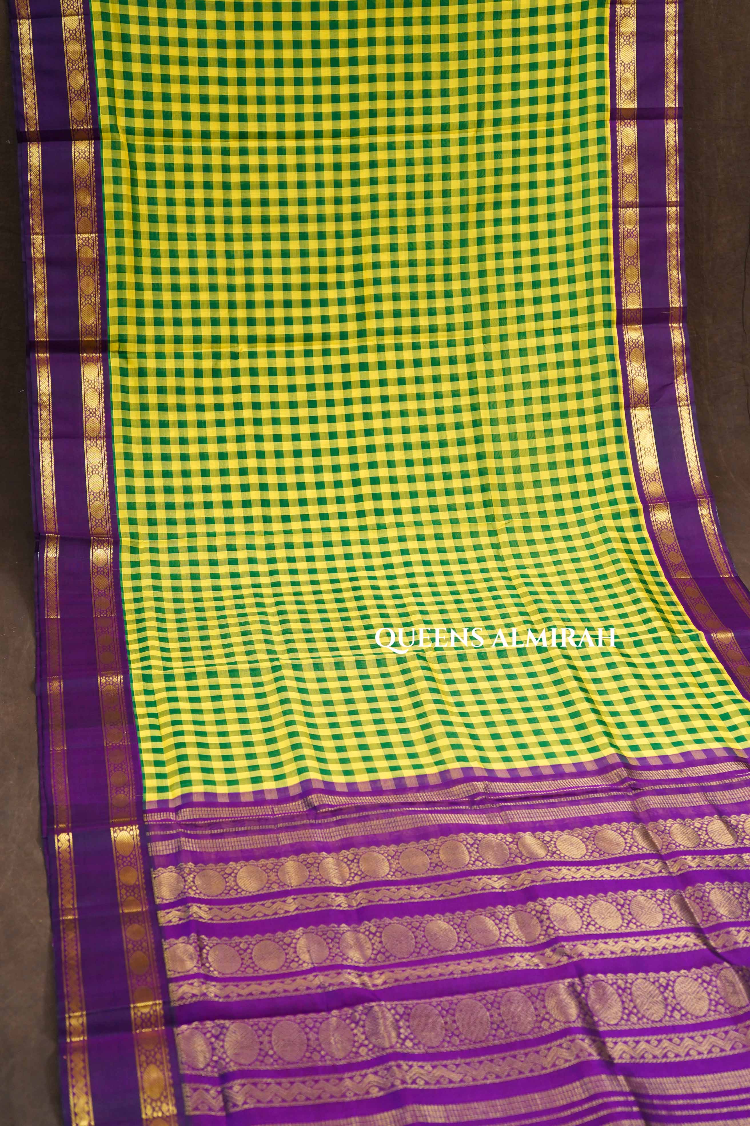 Green Kattam With Purple  Pure Silk Cotton Saree