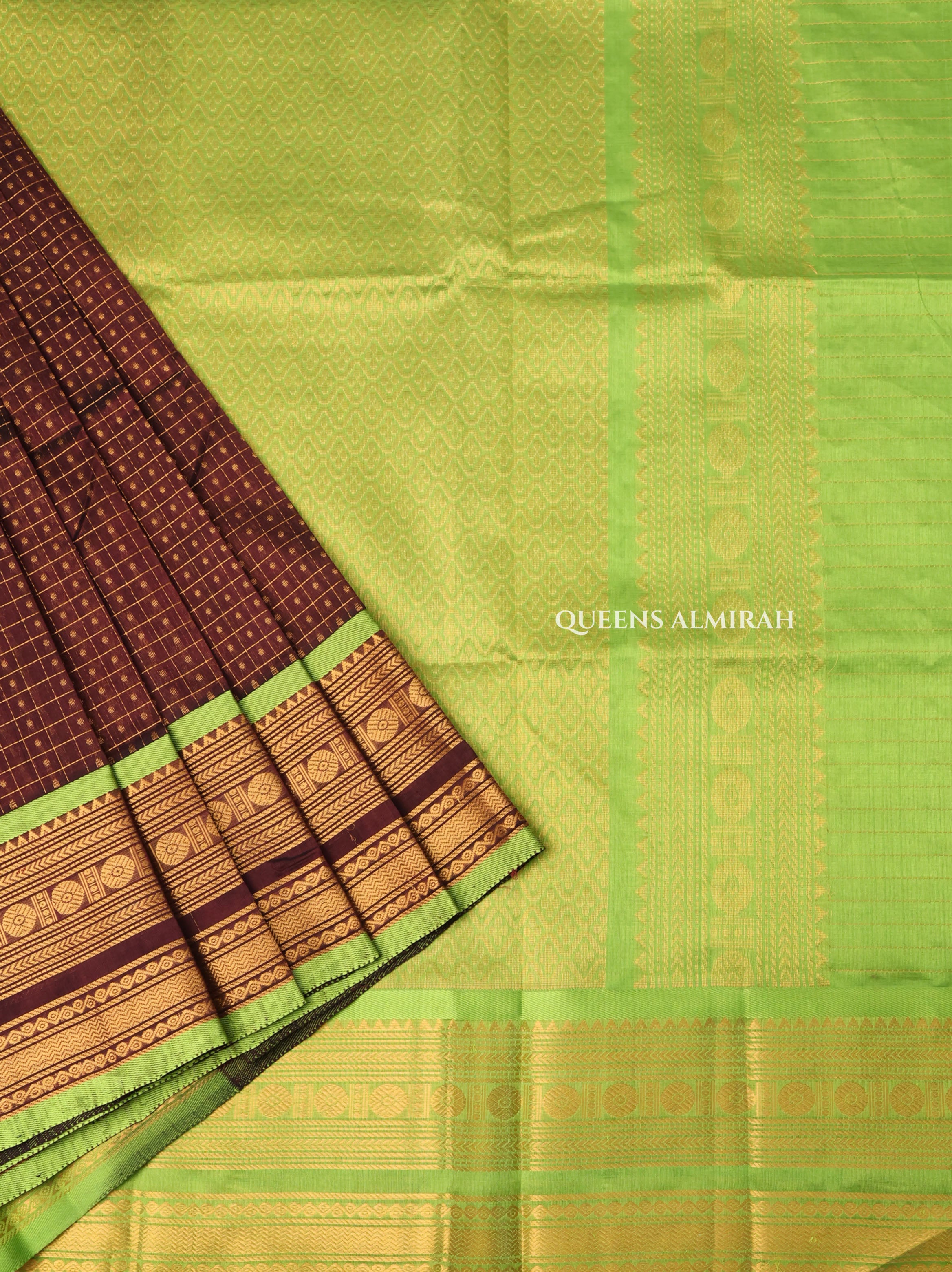 Araku Maroon With Light Green Pure Silk Cotton Saree