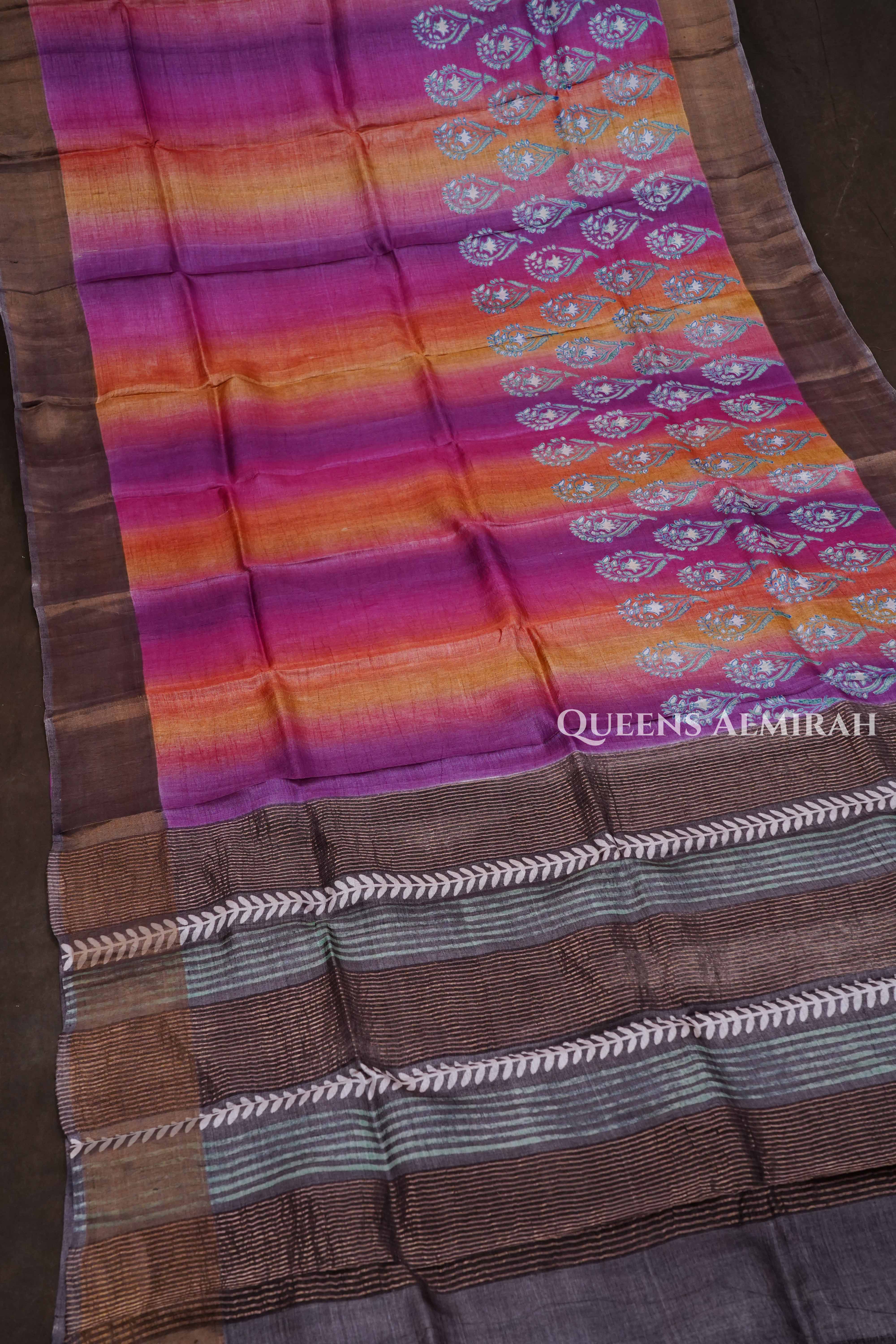 Multicolor Pure Tussar Silk Saree