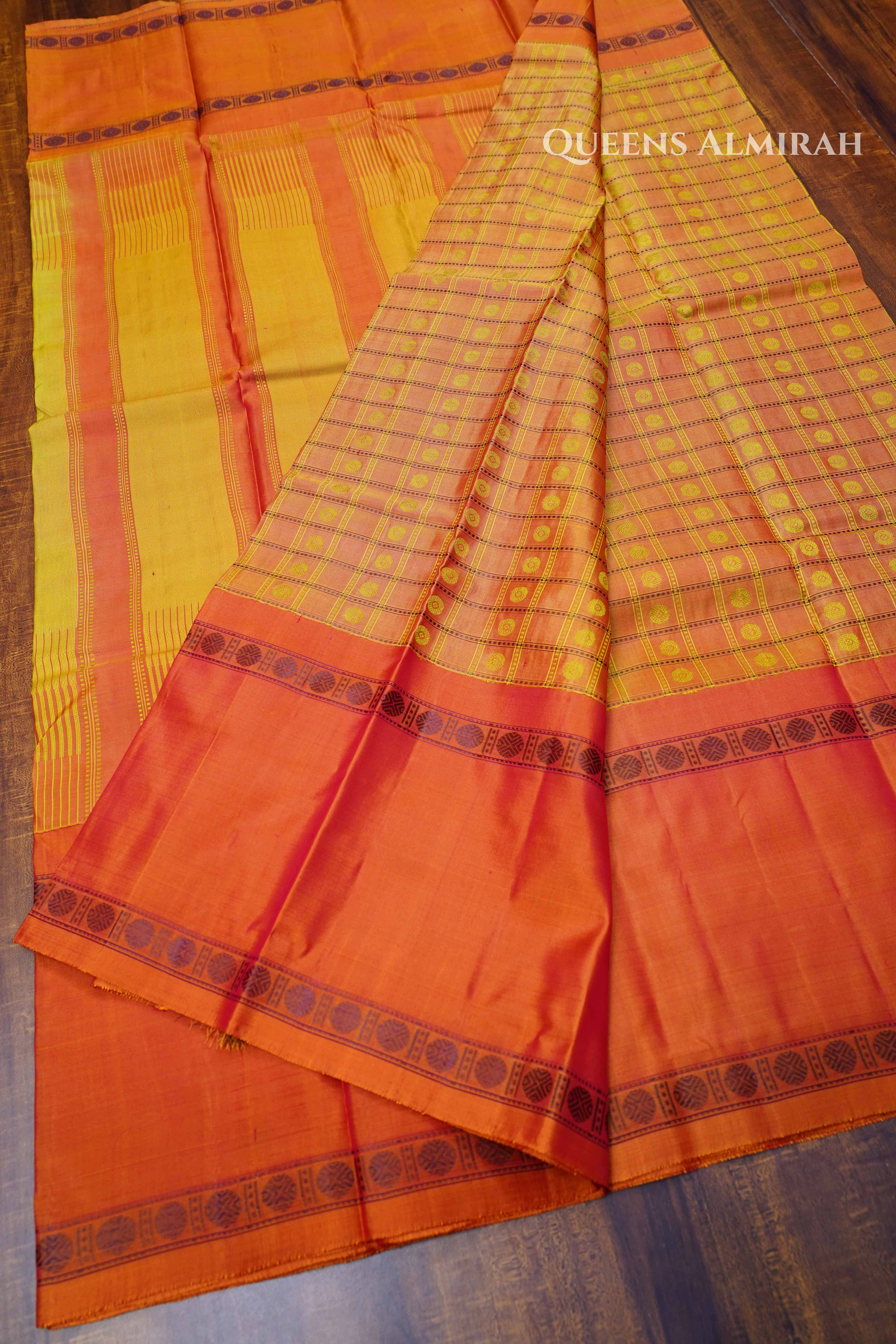 Honey Brown With Orange Pure Kanchivaram Silk Saree
