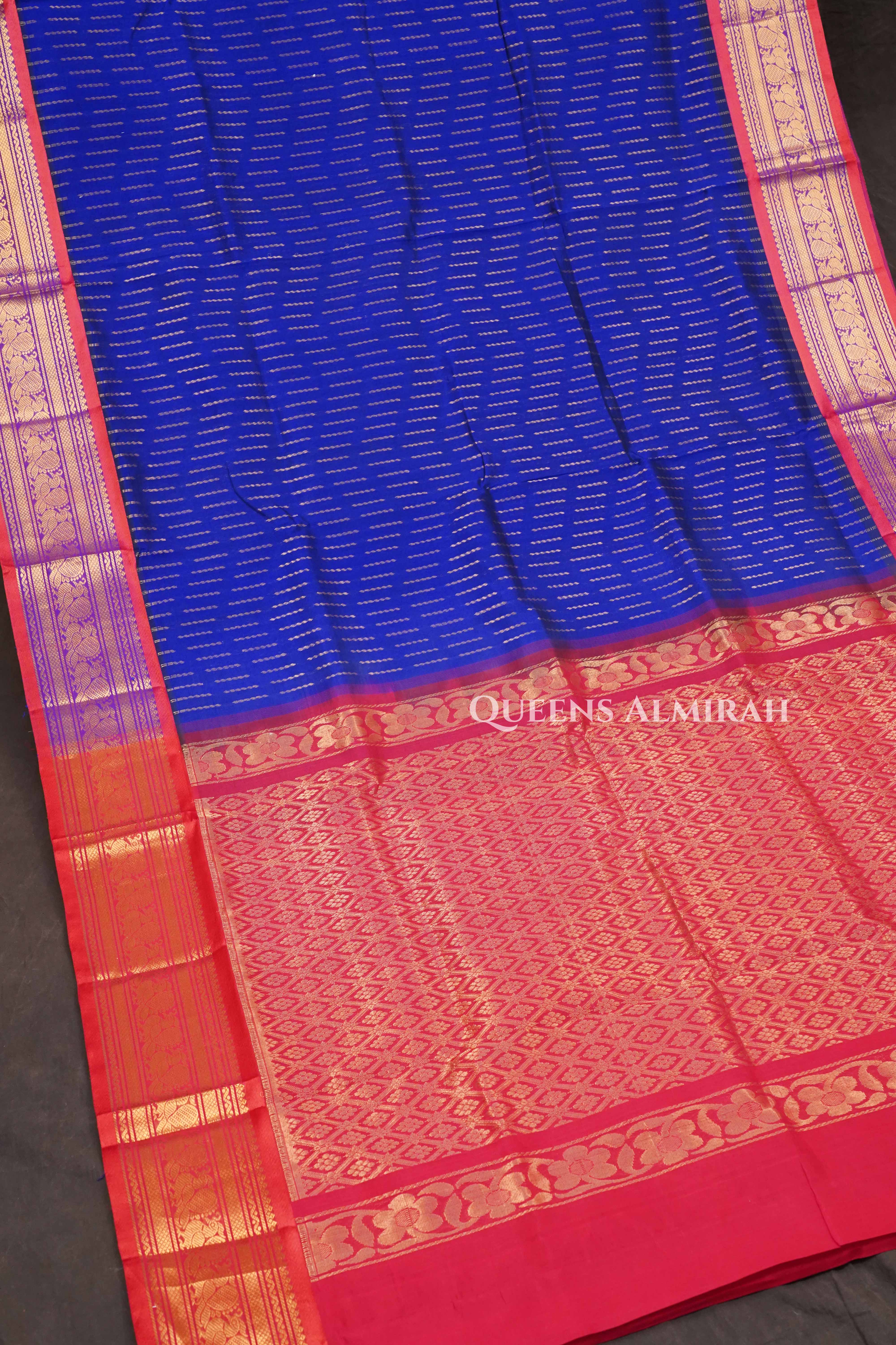 Navy Blue With Red Pure Silk Cotton Saree