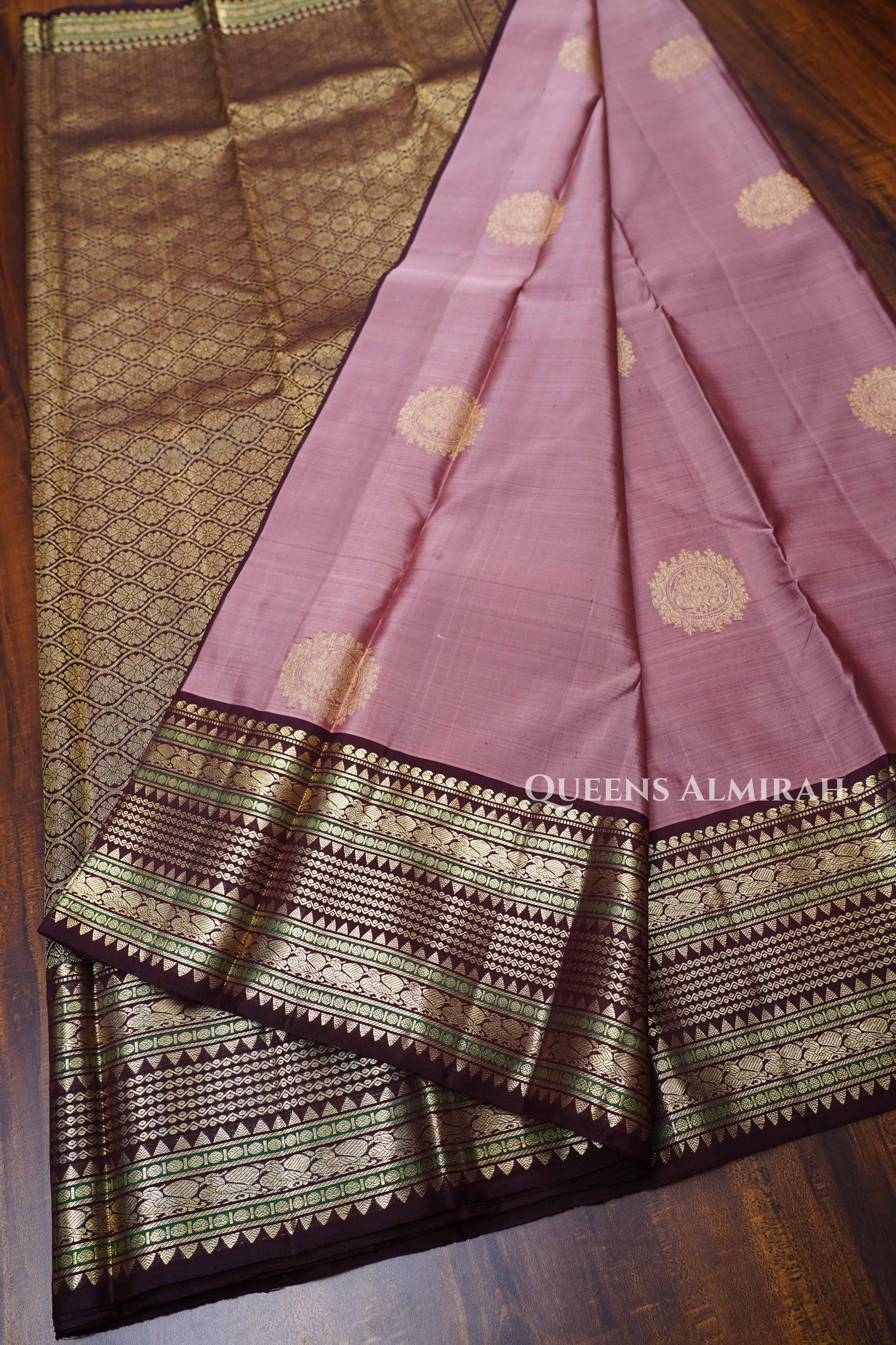 Onion Pink With Brown Pure Kanchivaram Silk Saree
