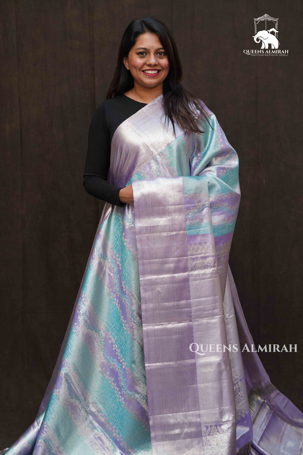 ICE BLUE WITH LAVENDER PURE KANCHIVARAM SILK SAREE