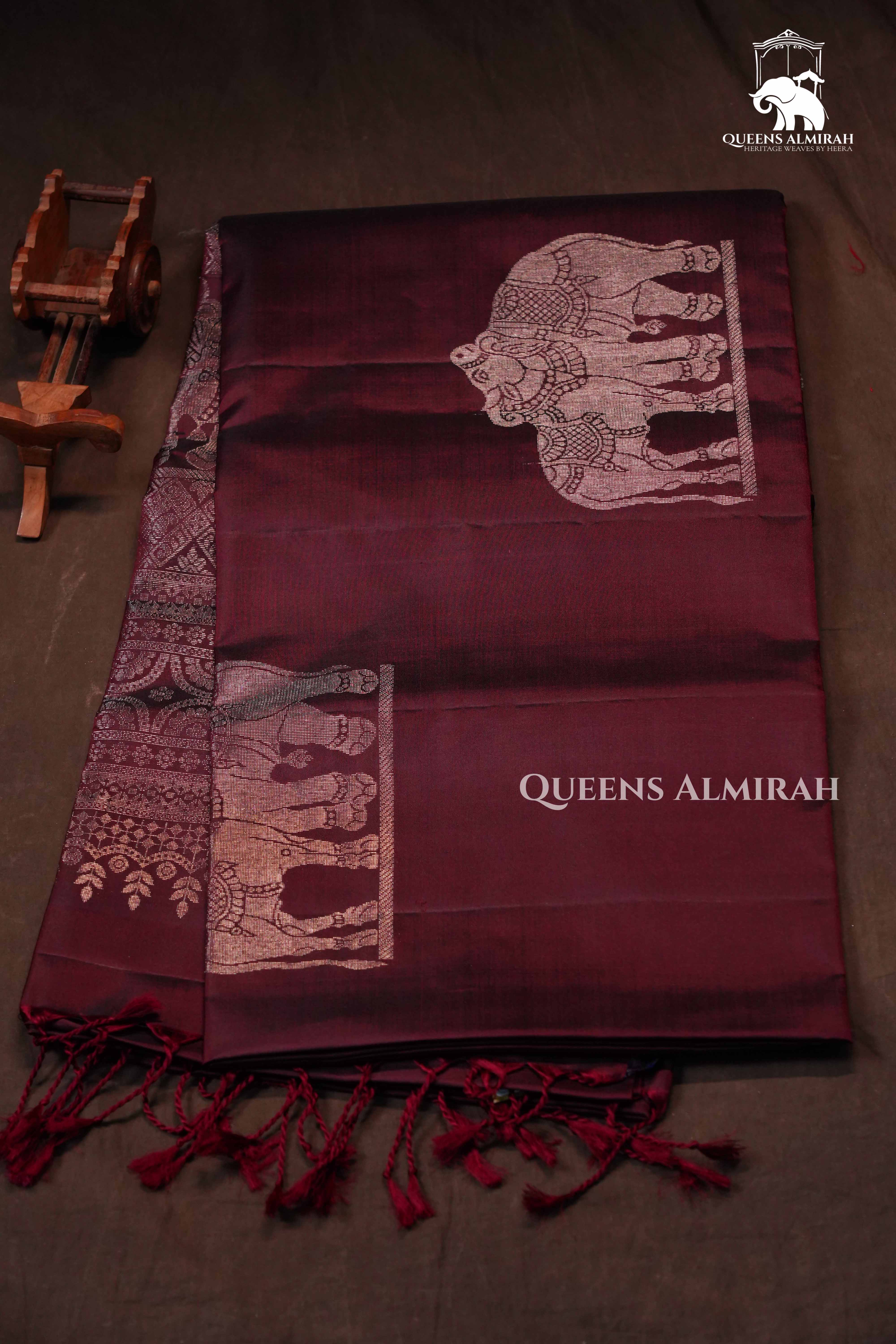 Dark Paak Brown Pure Soft Silk Saree