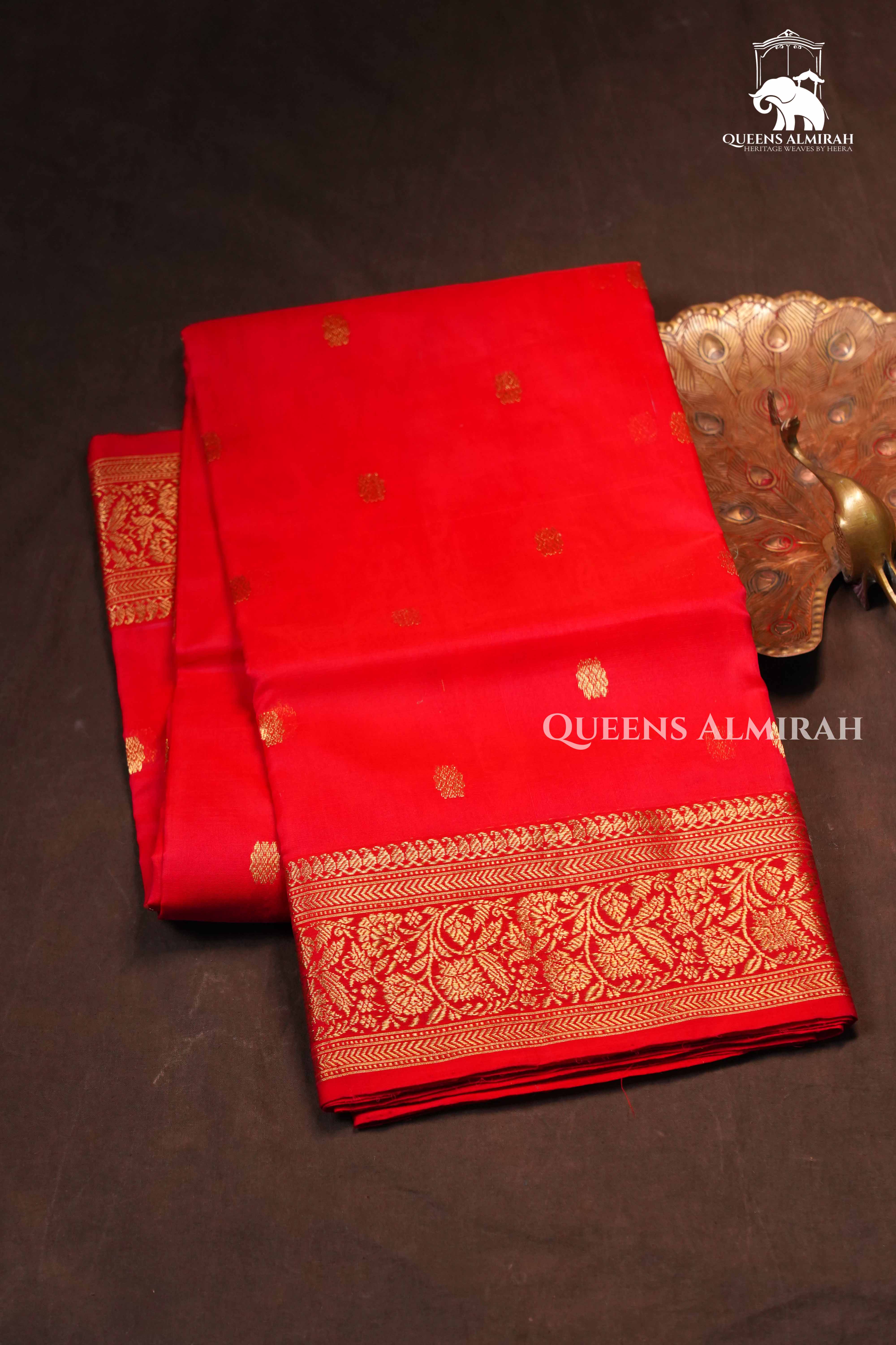 Red Pink-Traditional Chanderi Katan Silk Handloom Saree