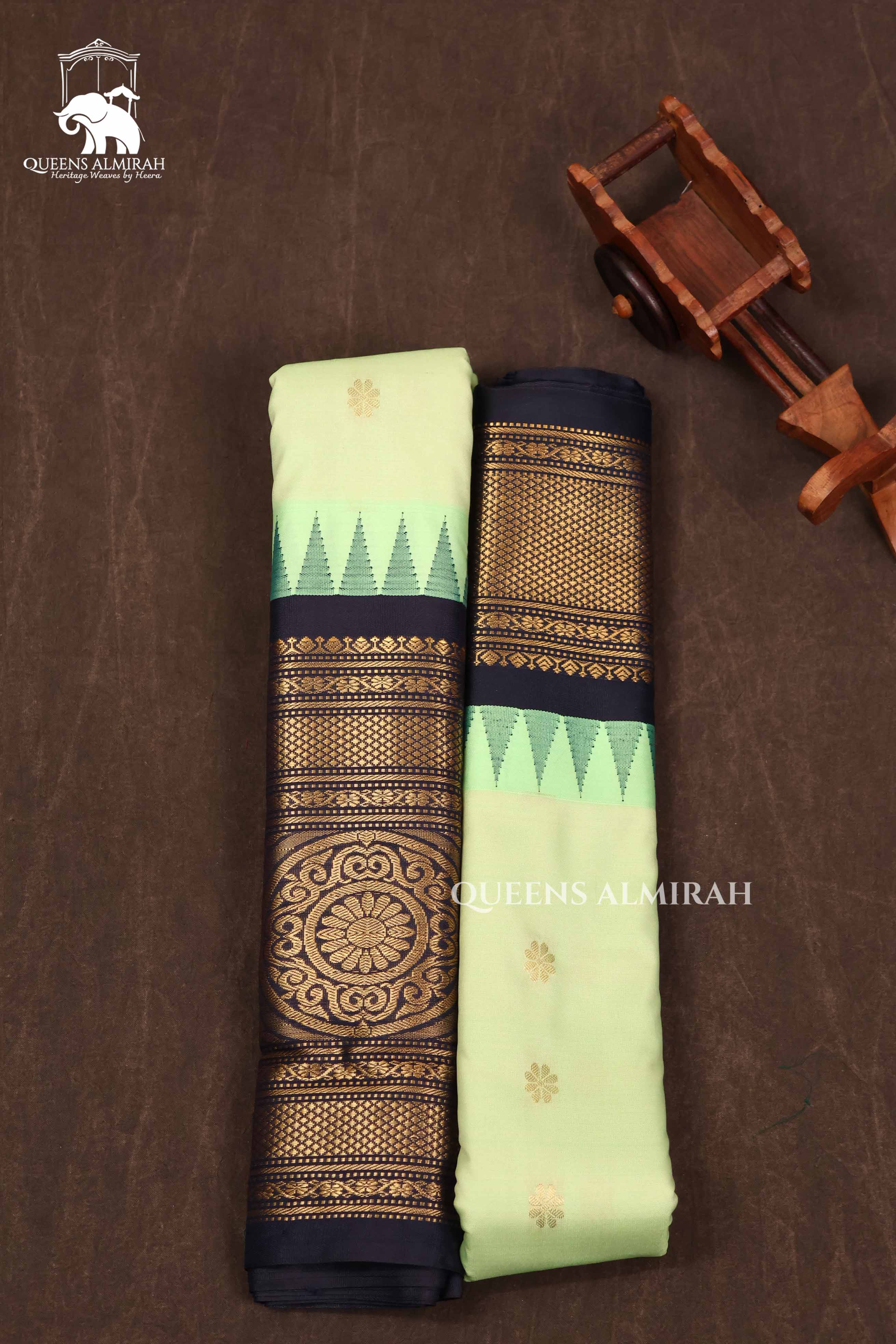 Light Green With Brown Semi Gadwal Silk Saree