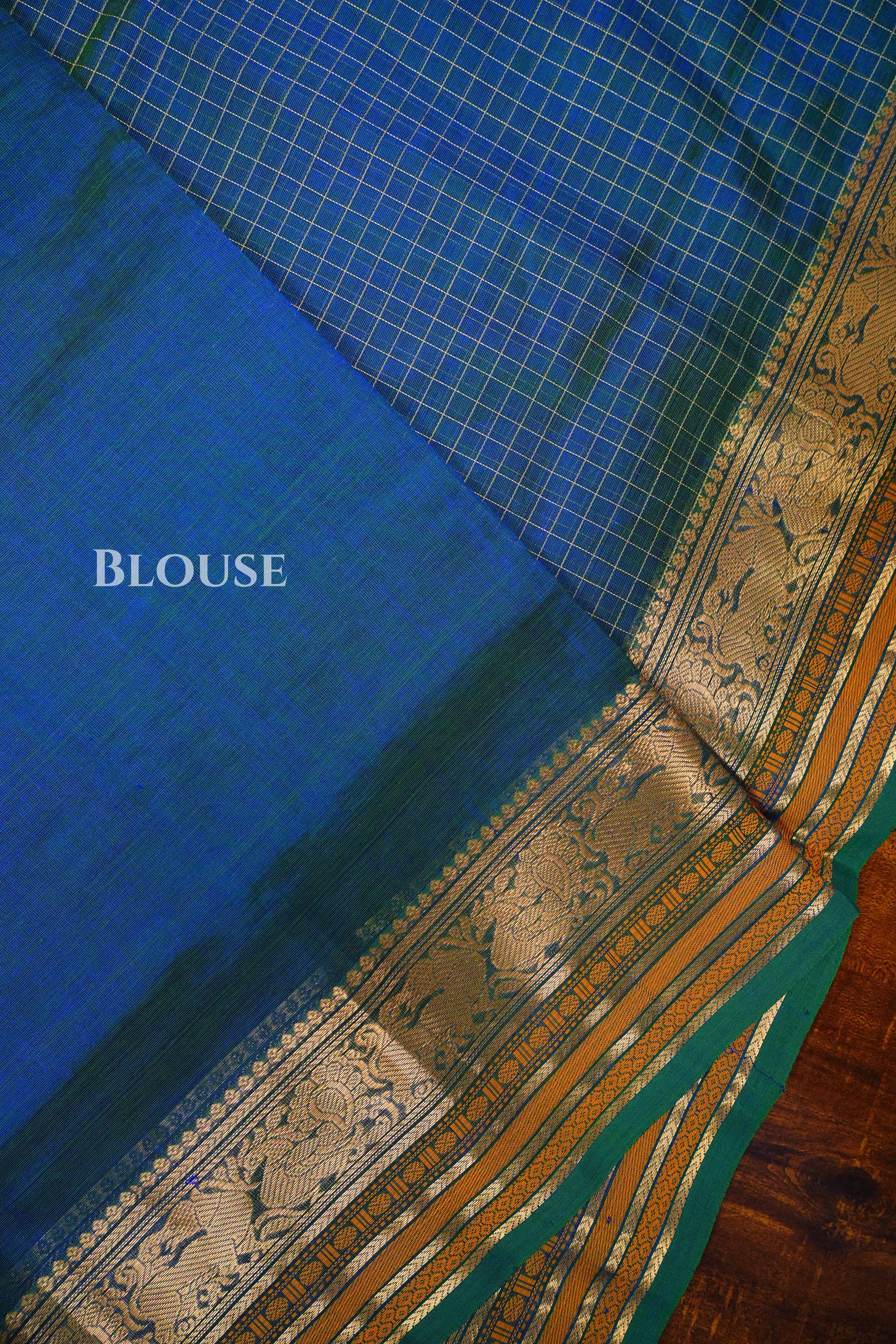 Peacock Blue Chettinad Silk Cotton Saree